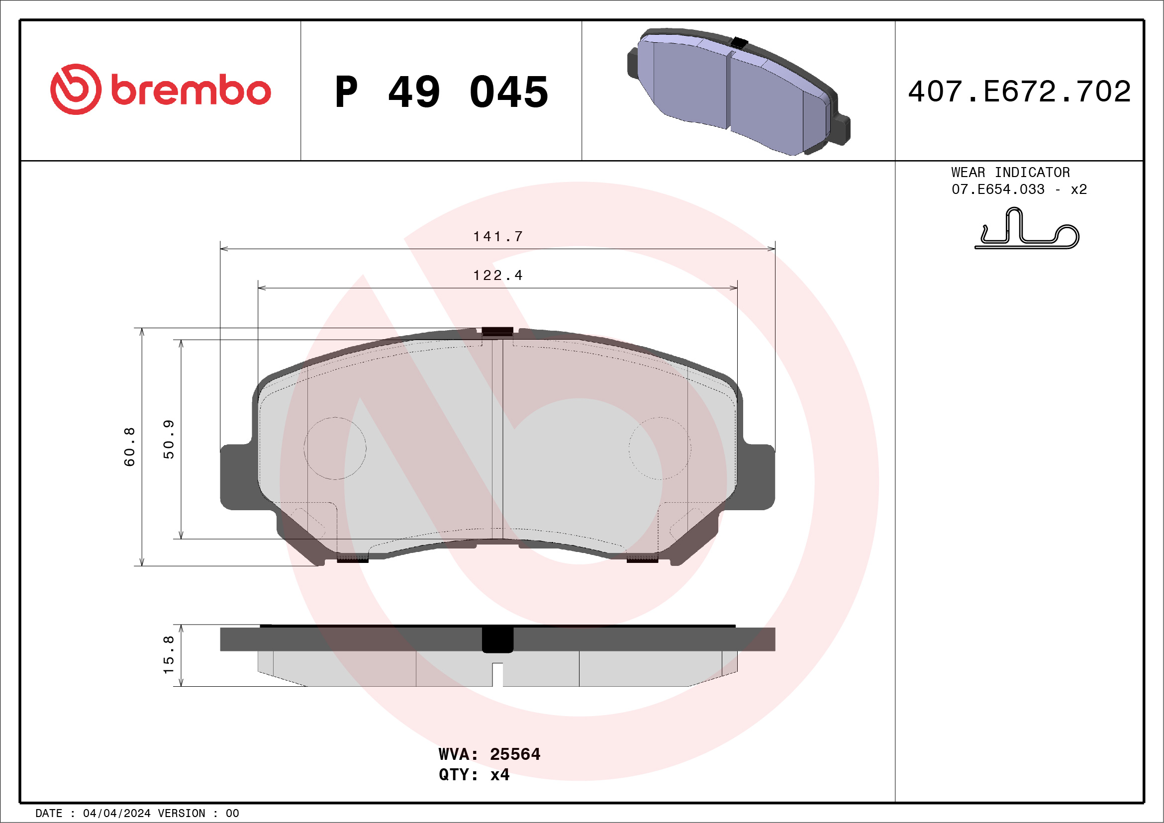 Brake Pad Set, disc brake (Front axle)  Art. P49045