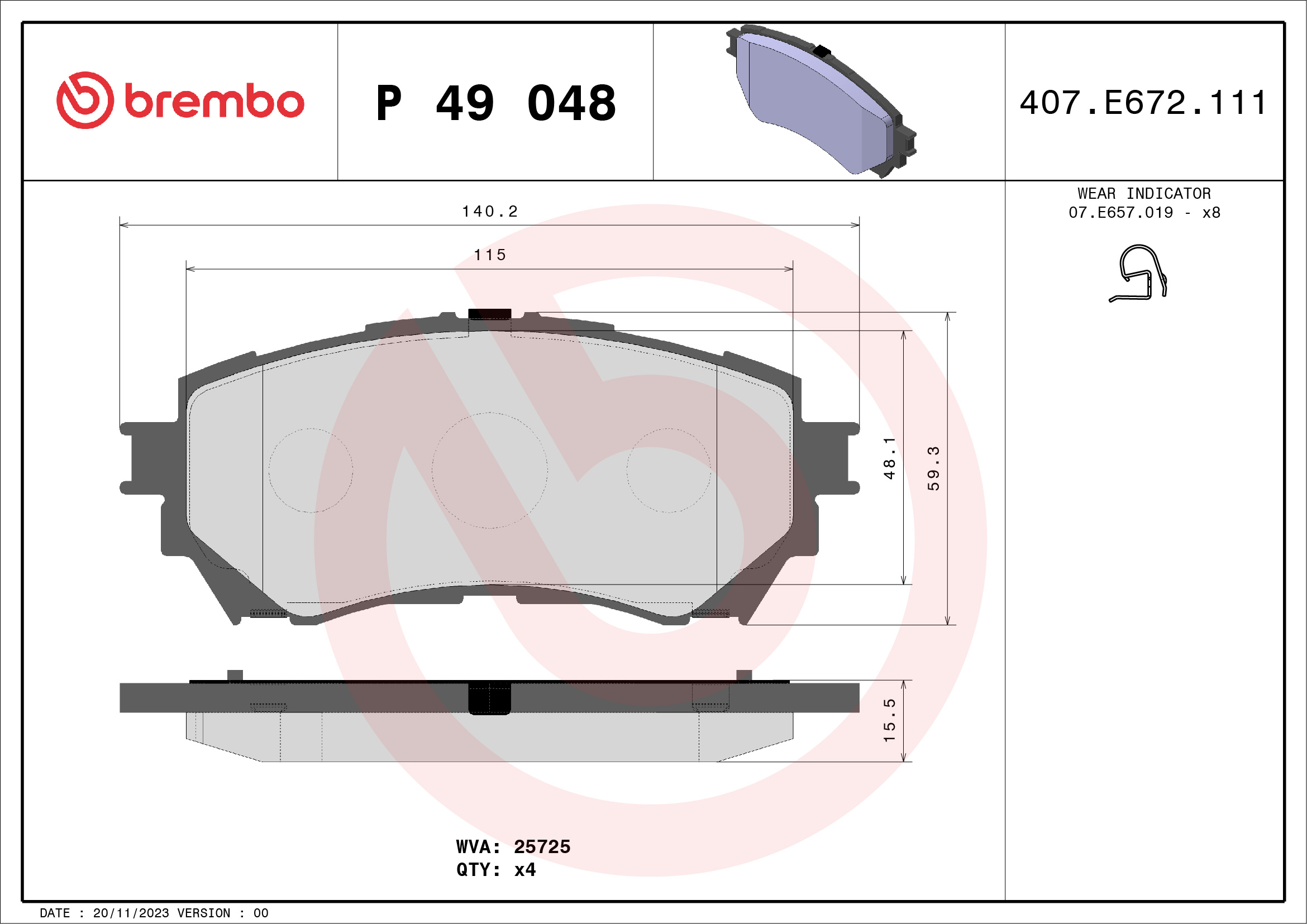 Brake Pad Set, disc brake (Front axle)  Art. P49048