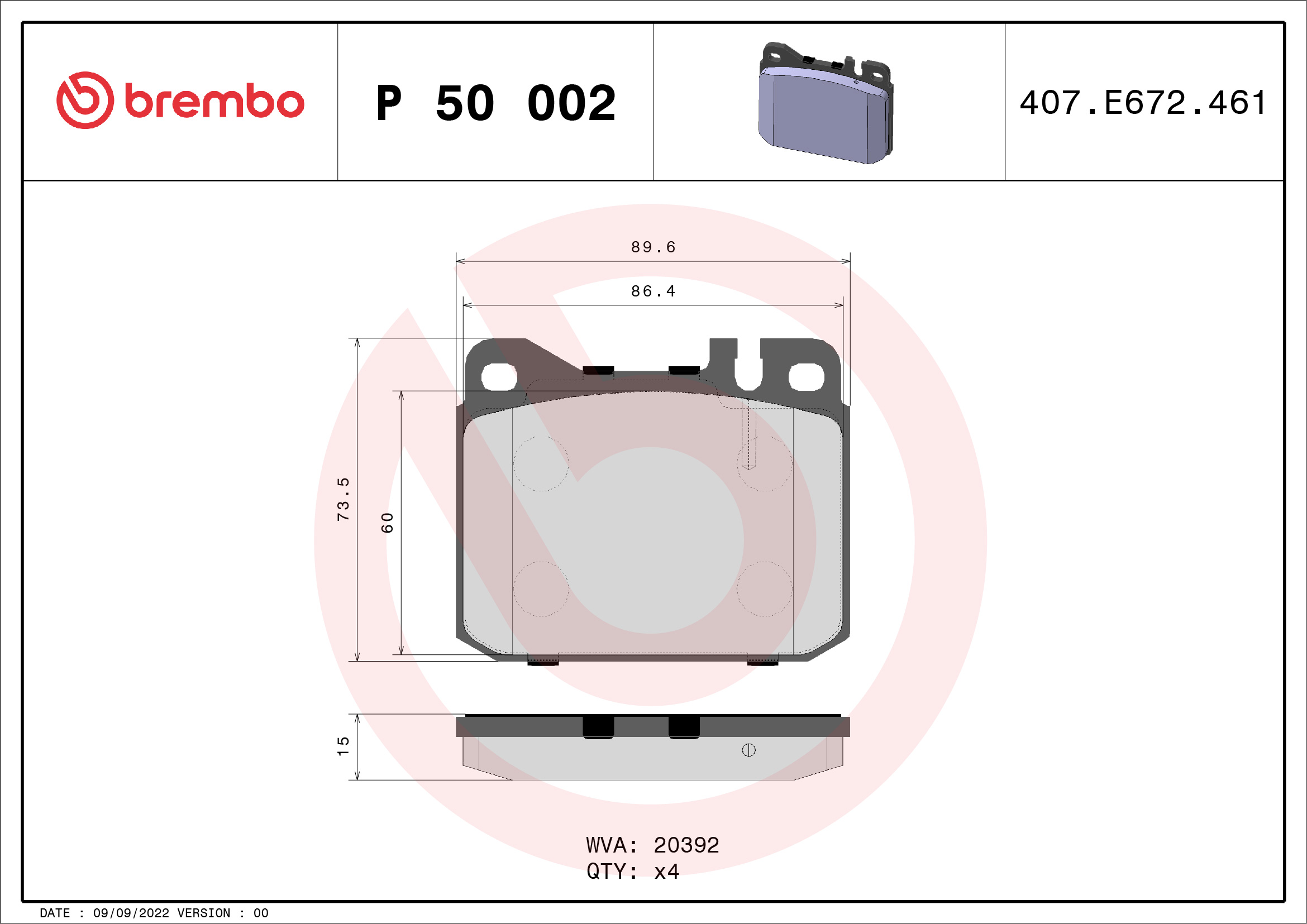 Brake Pad Set, disc brake (Front axle)  Art. P50002