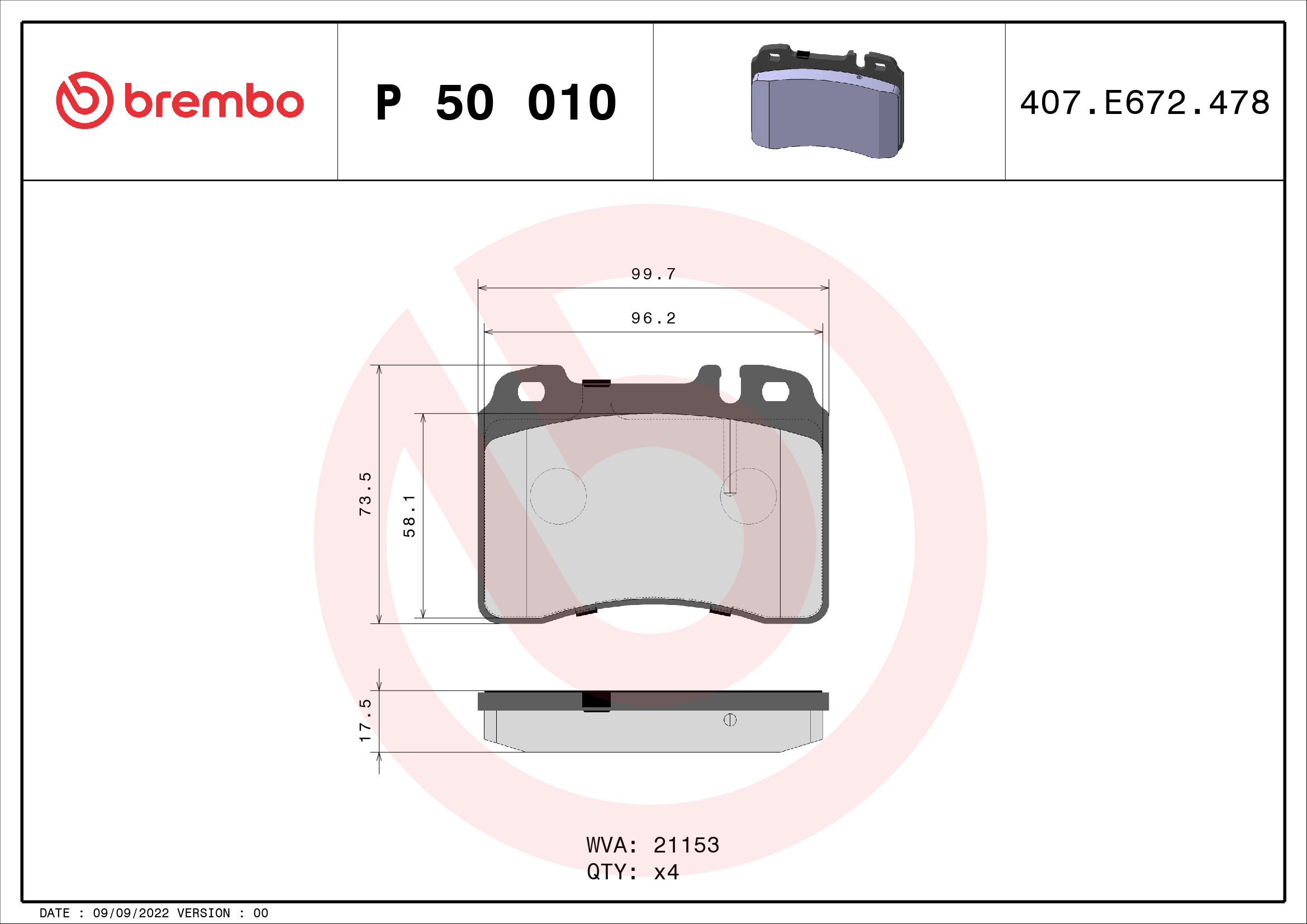 Brake Pad Set, disc brake (Front axle)  Art. P50010