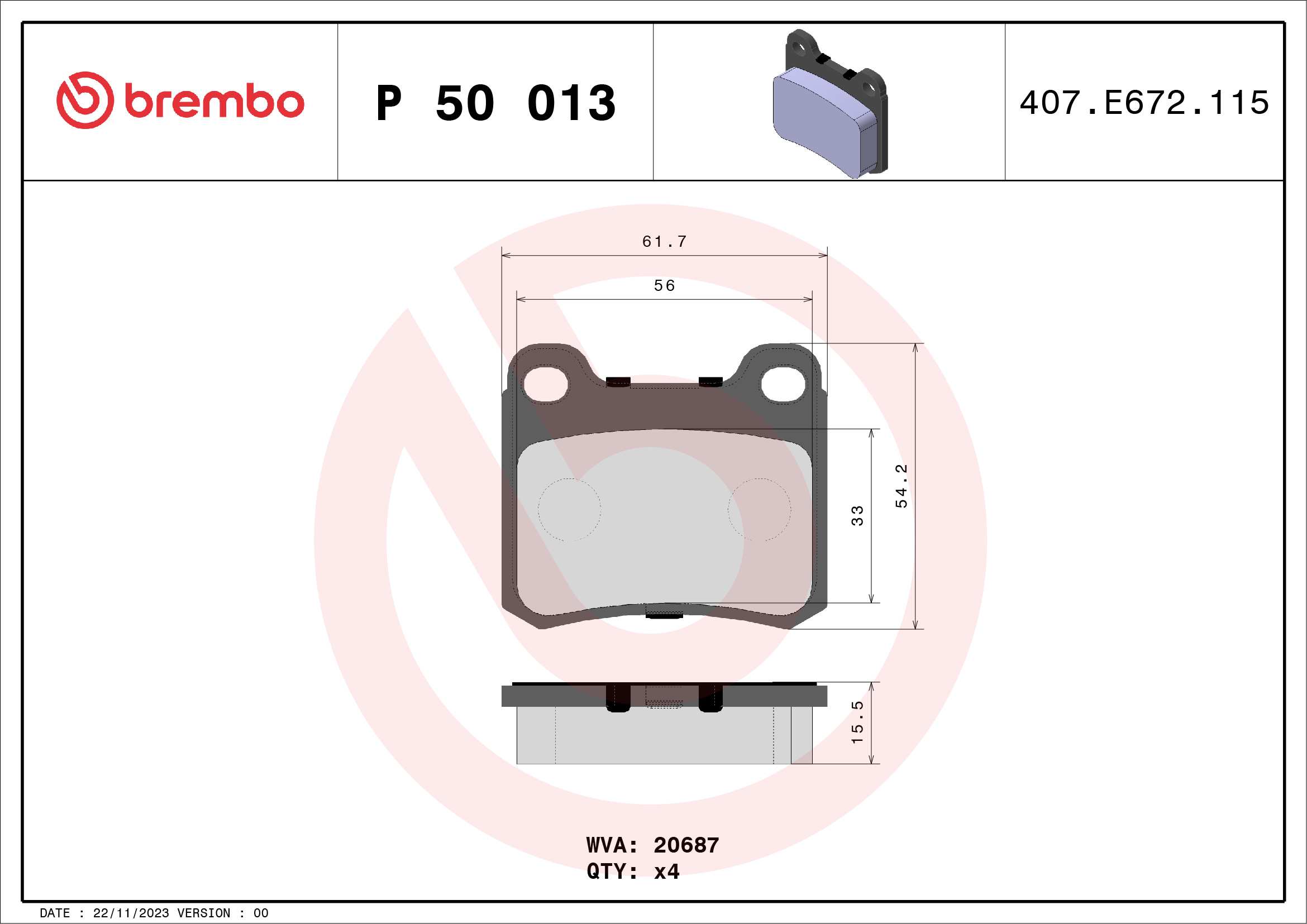 Brake Pad Set, disc brake (Rear axle)  Art. P50013