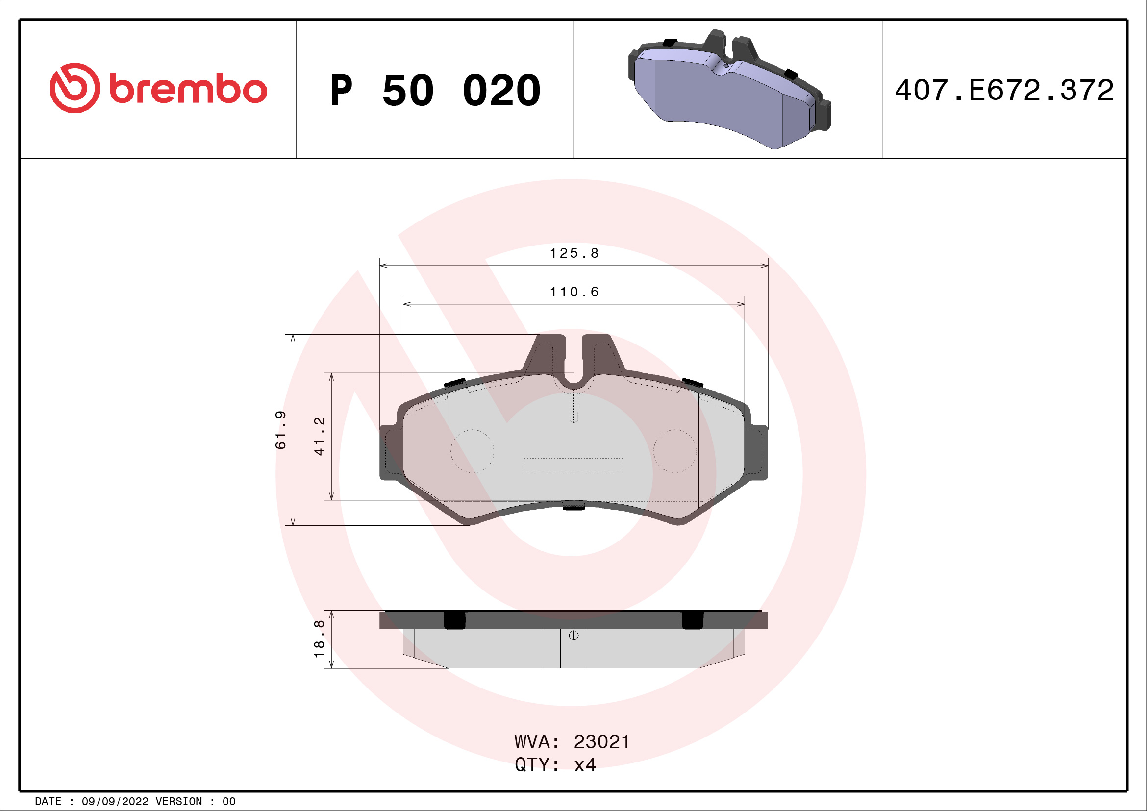 Brake Pad Set, disc brake (Rear axle)  Art. P50020