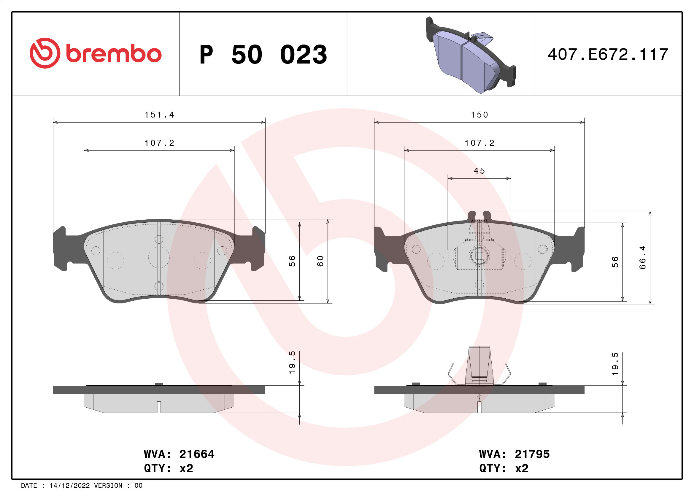 Brake Pad Set, disc brake (Front axle)  Art. P50023