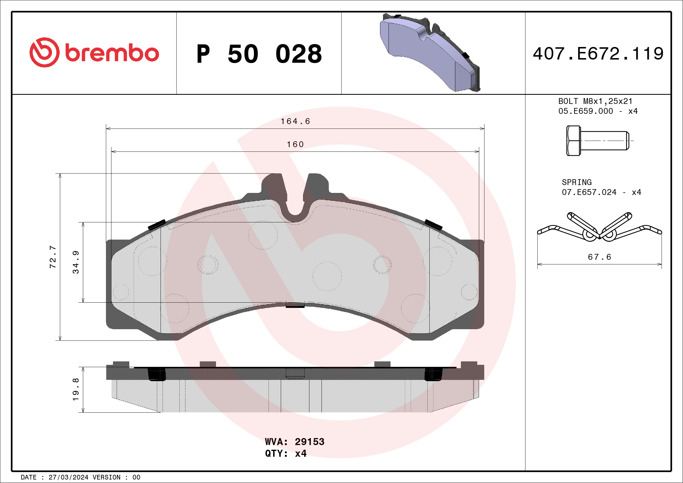 Brake Pad Set, disc brake (Front axle, Rear axle)  Art. P50028