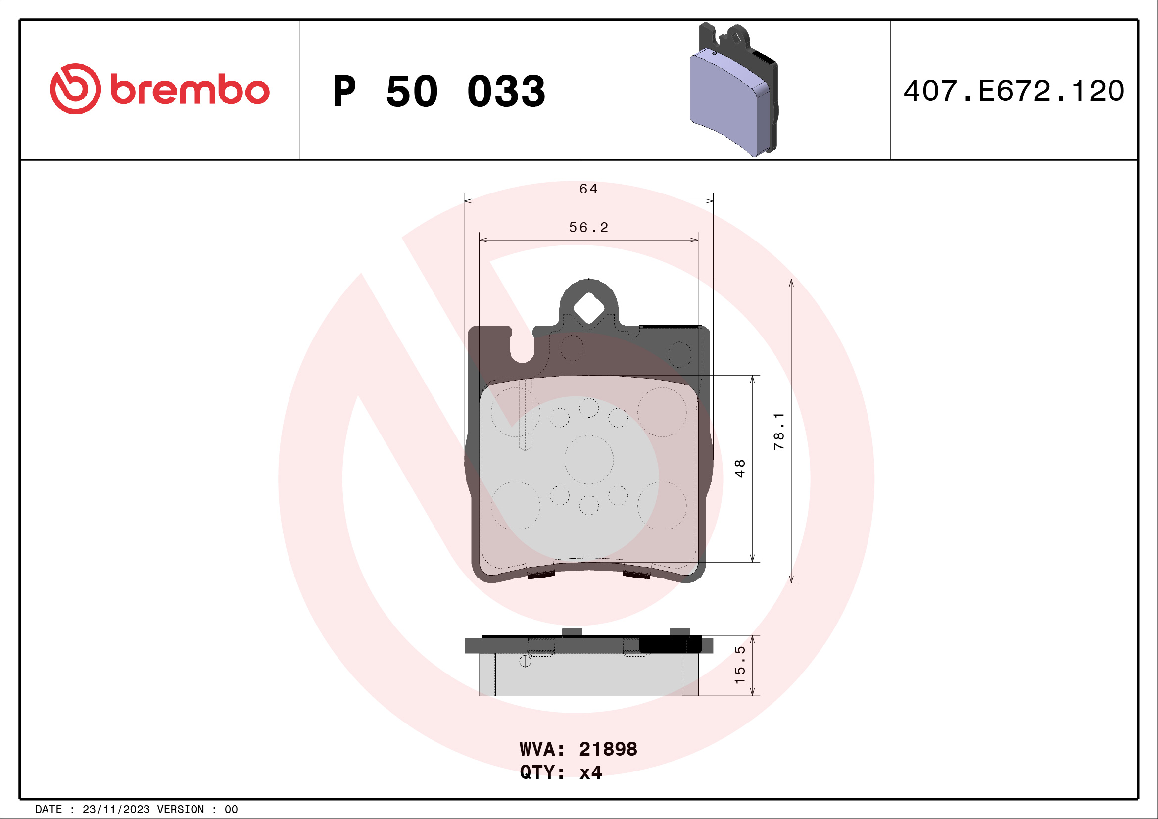 Brake Pad Set, disc brake (Rear axle)  Art. P50033