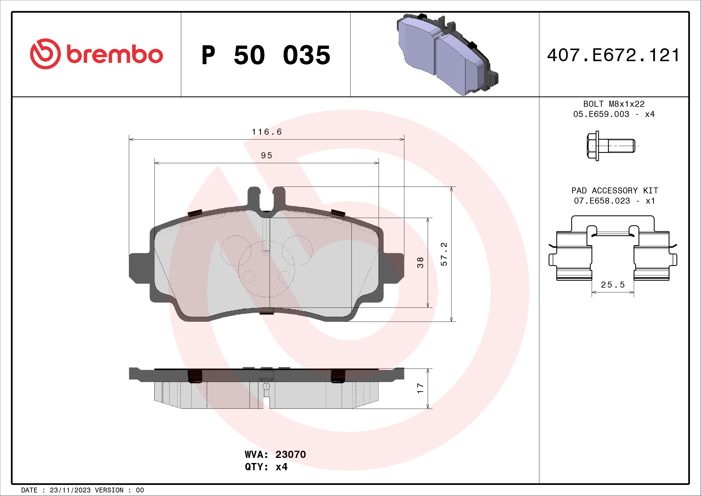 Brake Pad Set, disc brake (Front axle)  Art. P50035