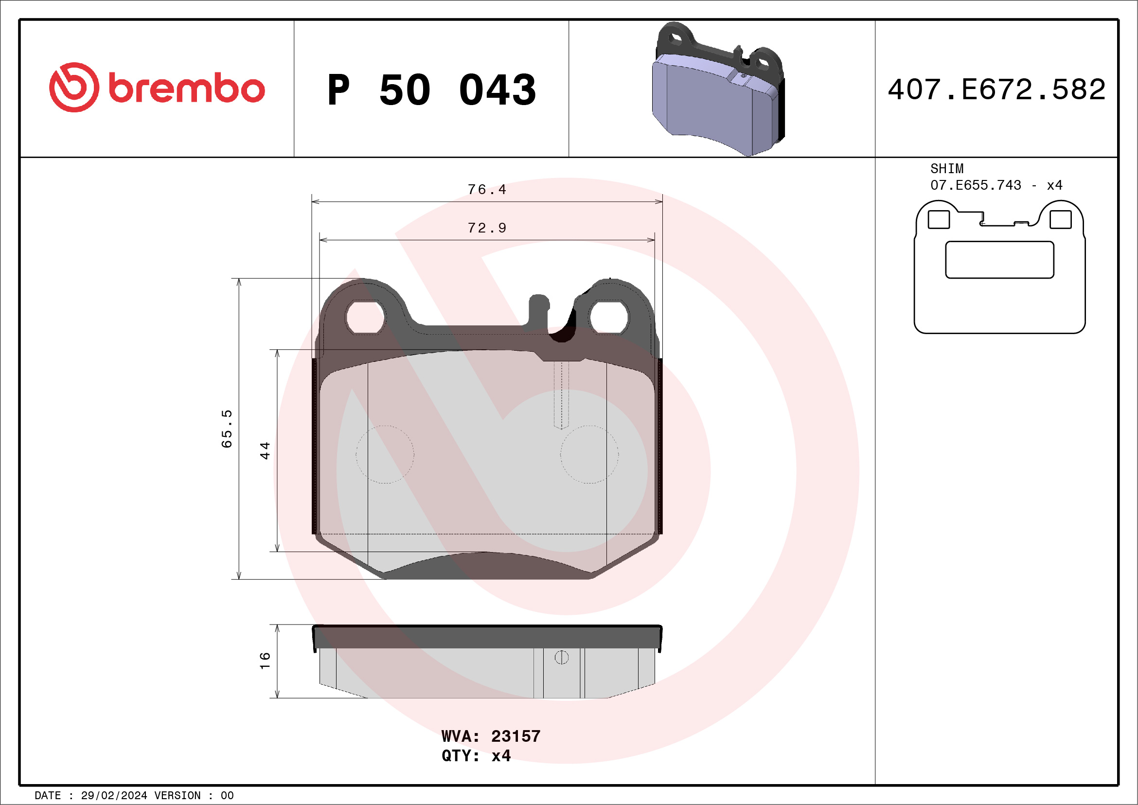 Brake Pad Set, disc brake (Rear axle)  Art. P50043