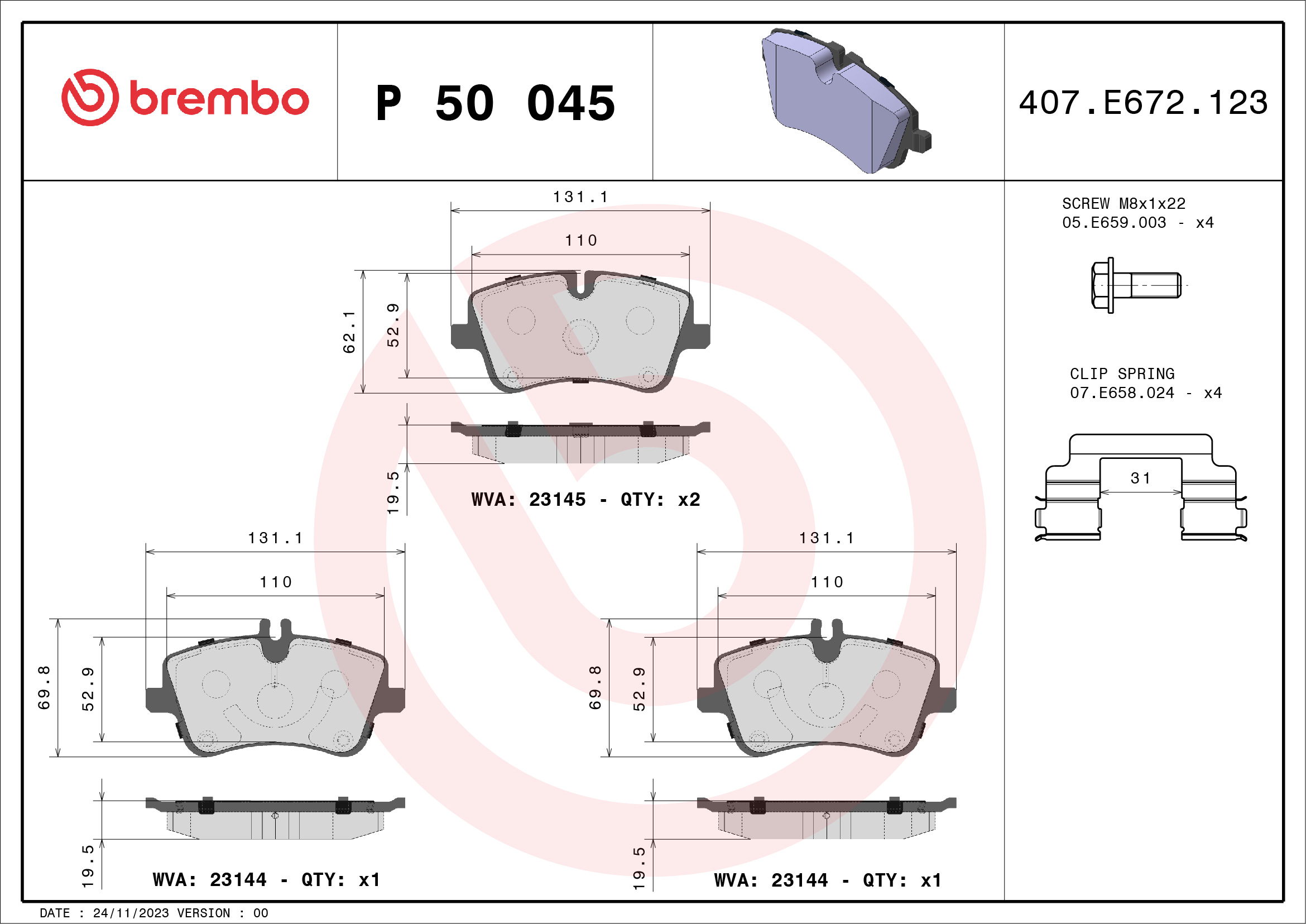 Brake Pad Set, disc brake (Front axle)  Art. P50045