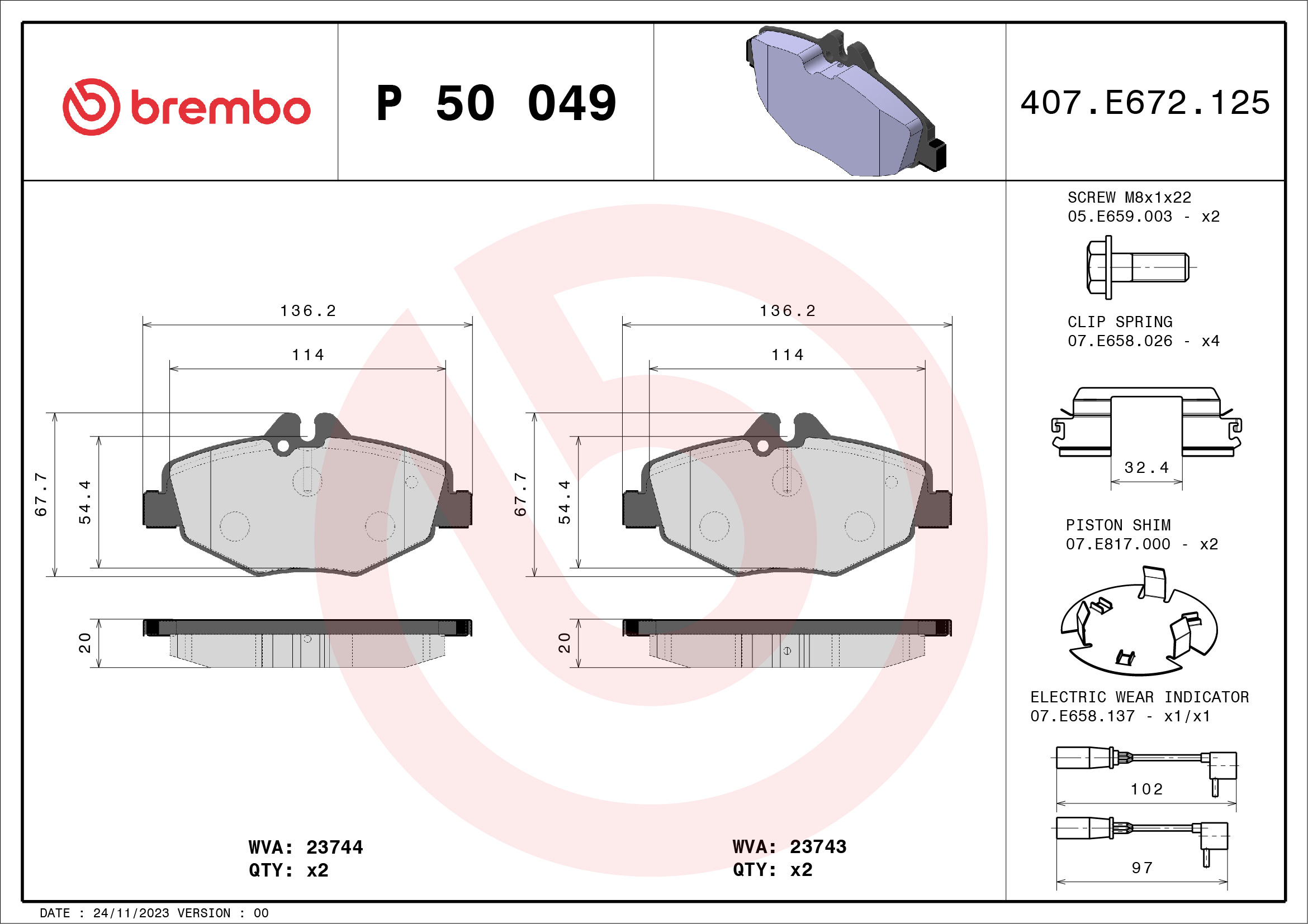 Brake Pad Set, disc brake (Front axle)  Art. P50049