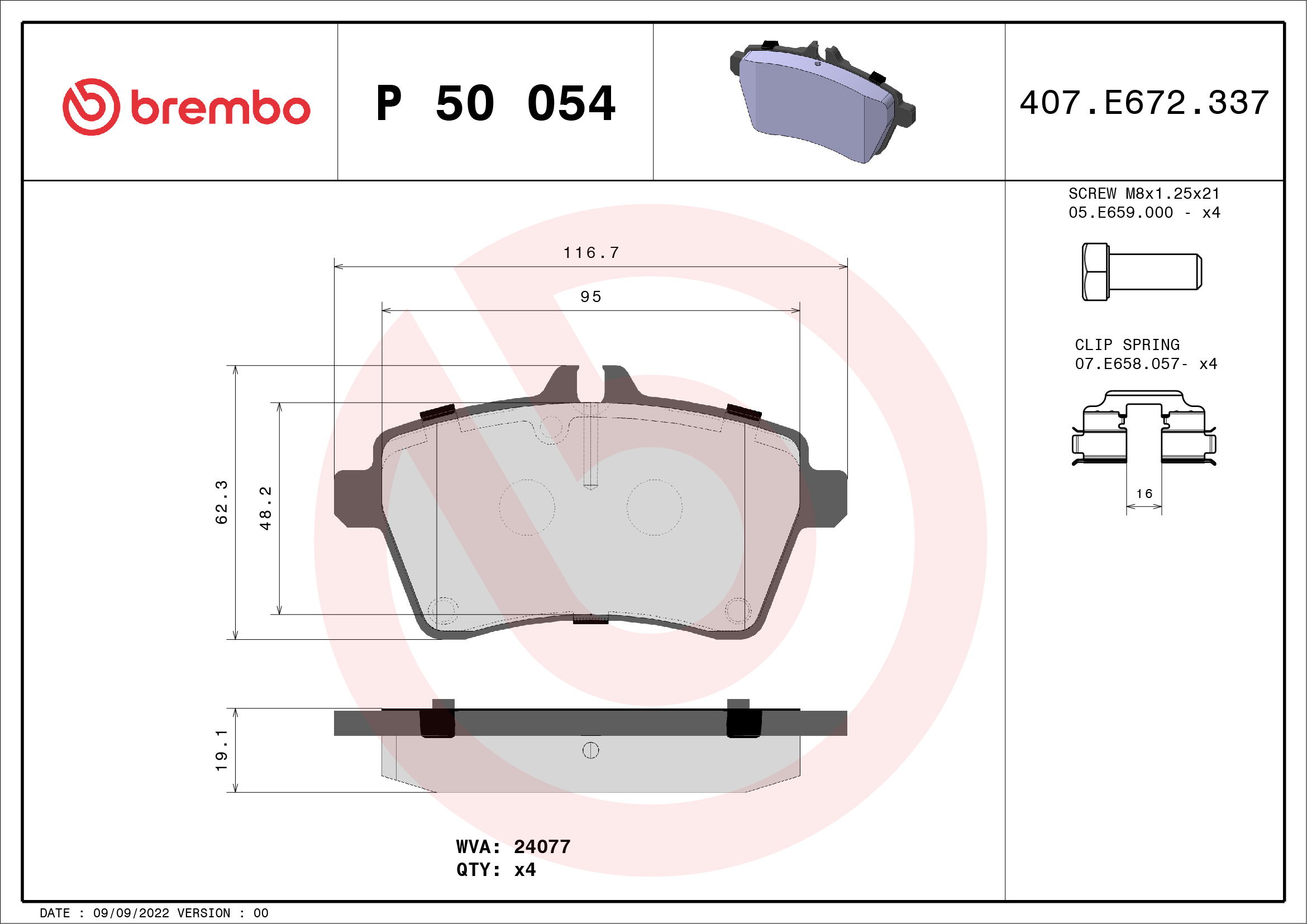 Brake Pad Set, disc brake (Front axle)  Art. P50054