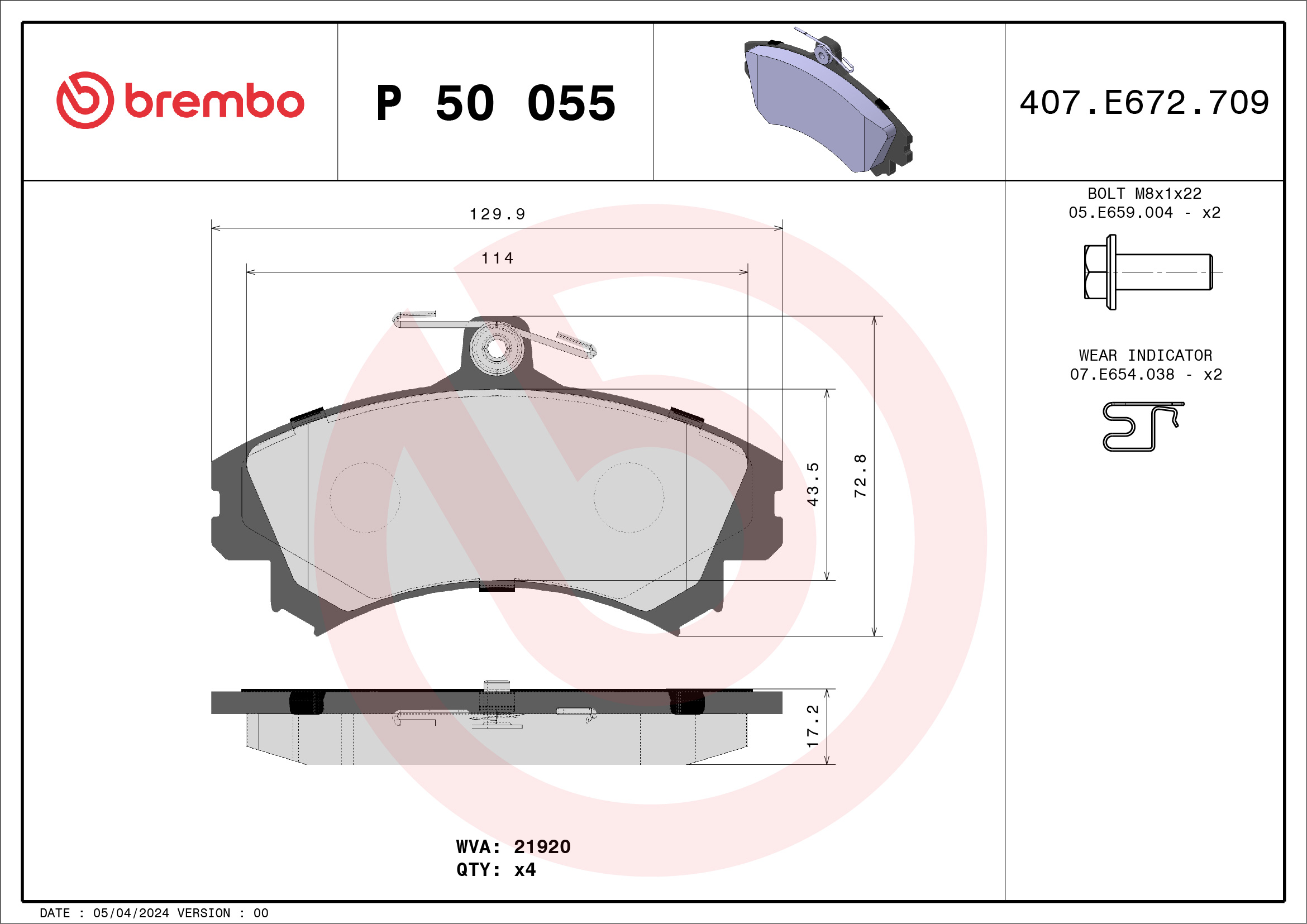 Brake Pad Set, disc brake (Front axle)  Art. P50055