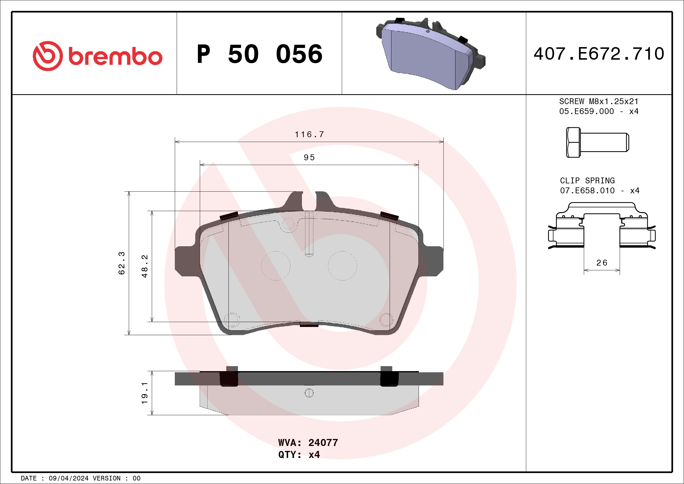 Brake Pad Set, disc brake (Front axle)  Art. P50056