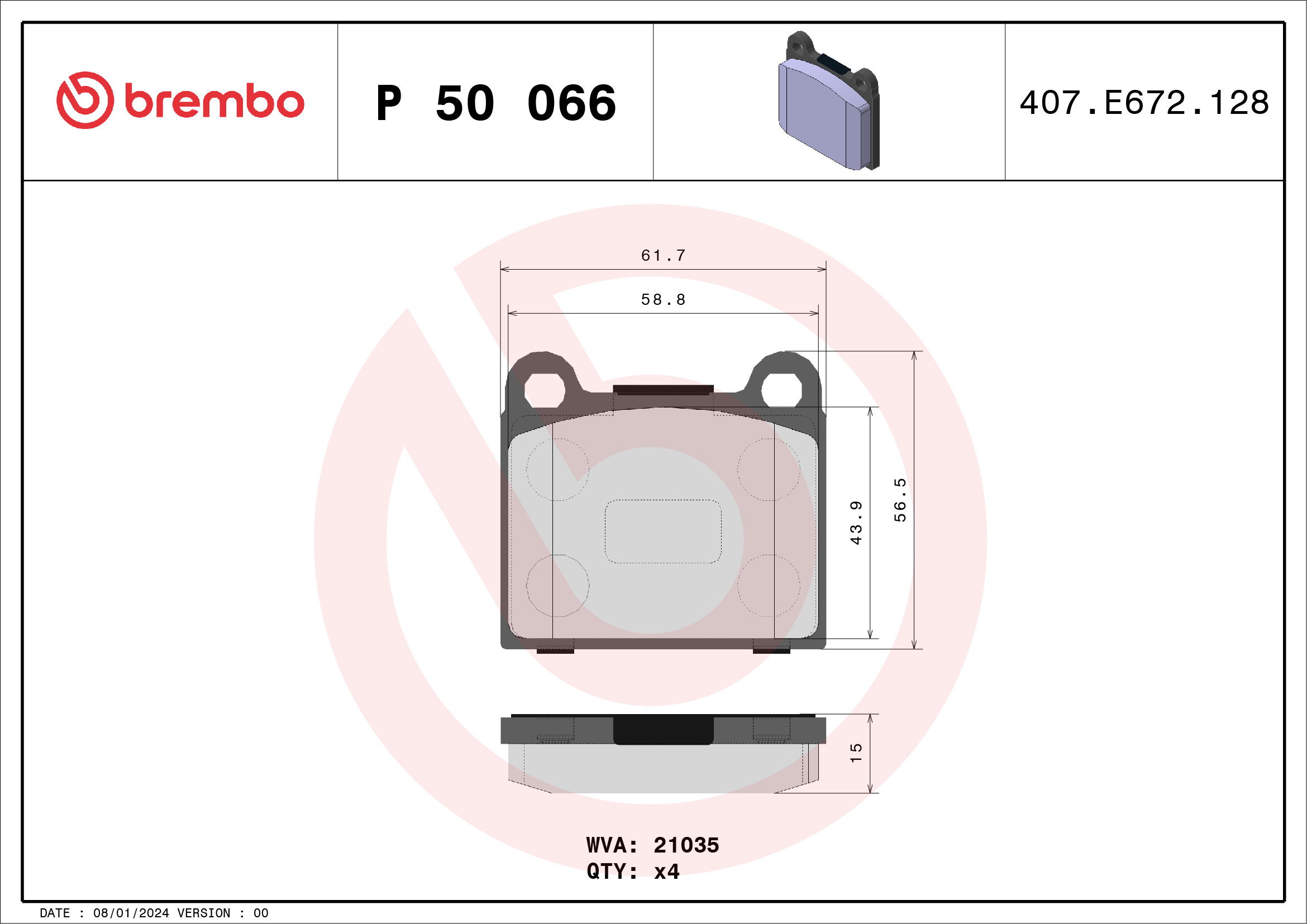 Brake Pad Set, disc brake (Rear axle)  Art. P50066