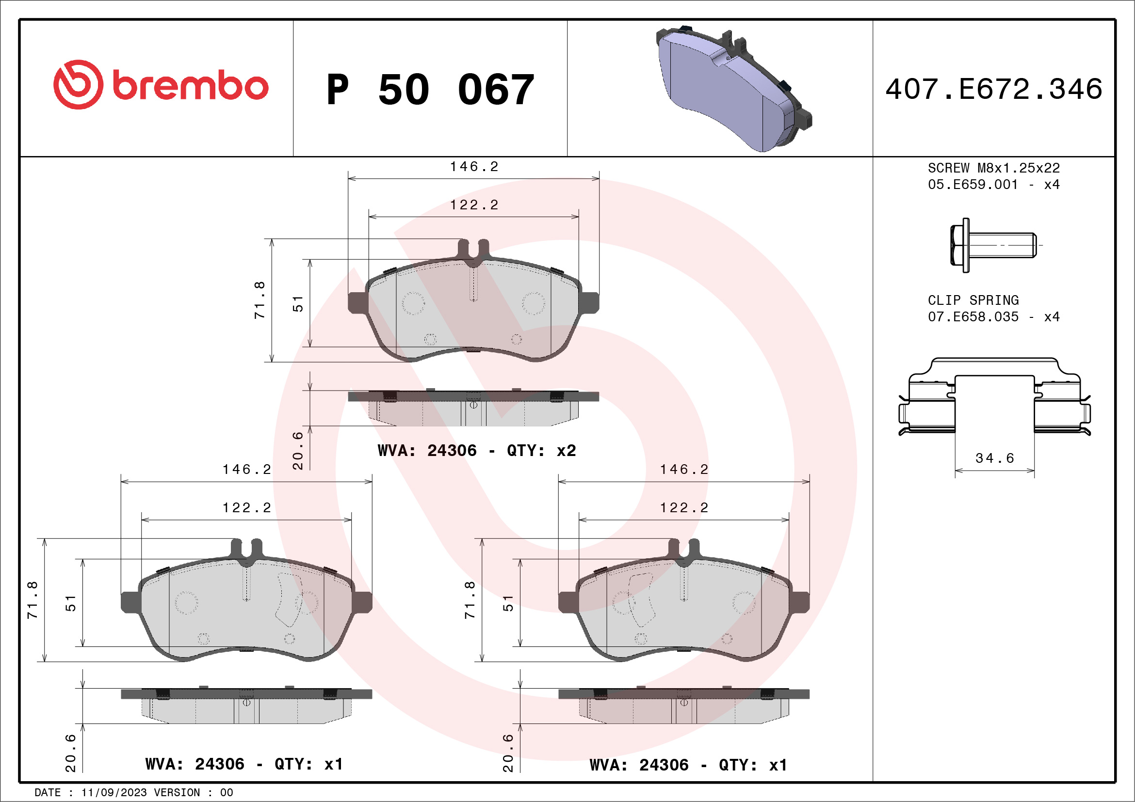 Brake Pad Set, disc brake (Front axle)  Art. P50067