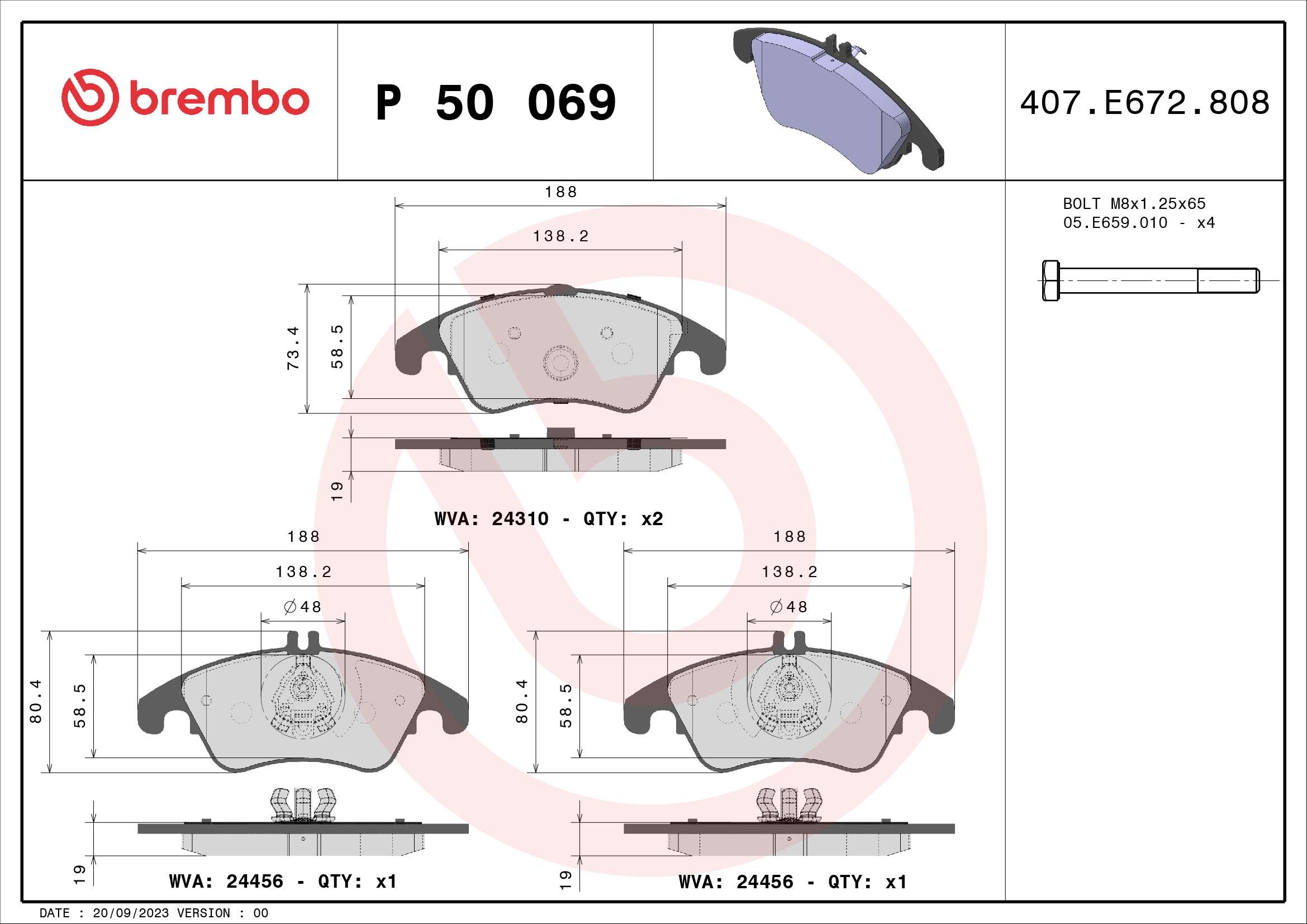 Brake Pad Set, disc brake (Front axle)  Art. P50069