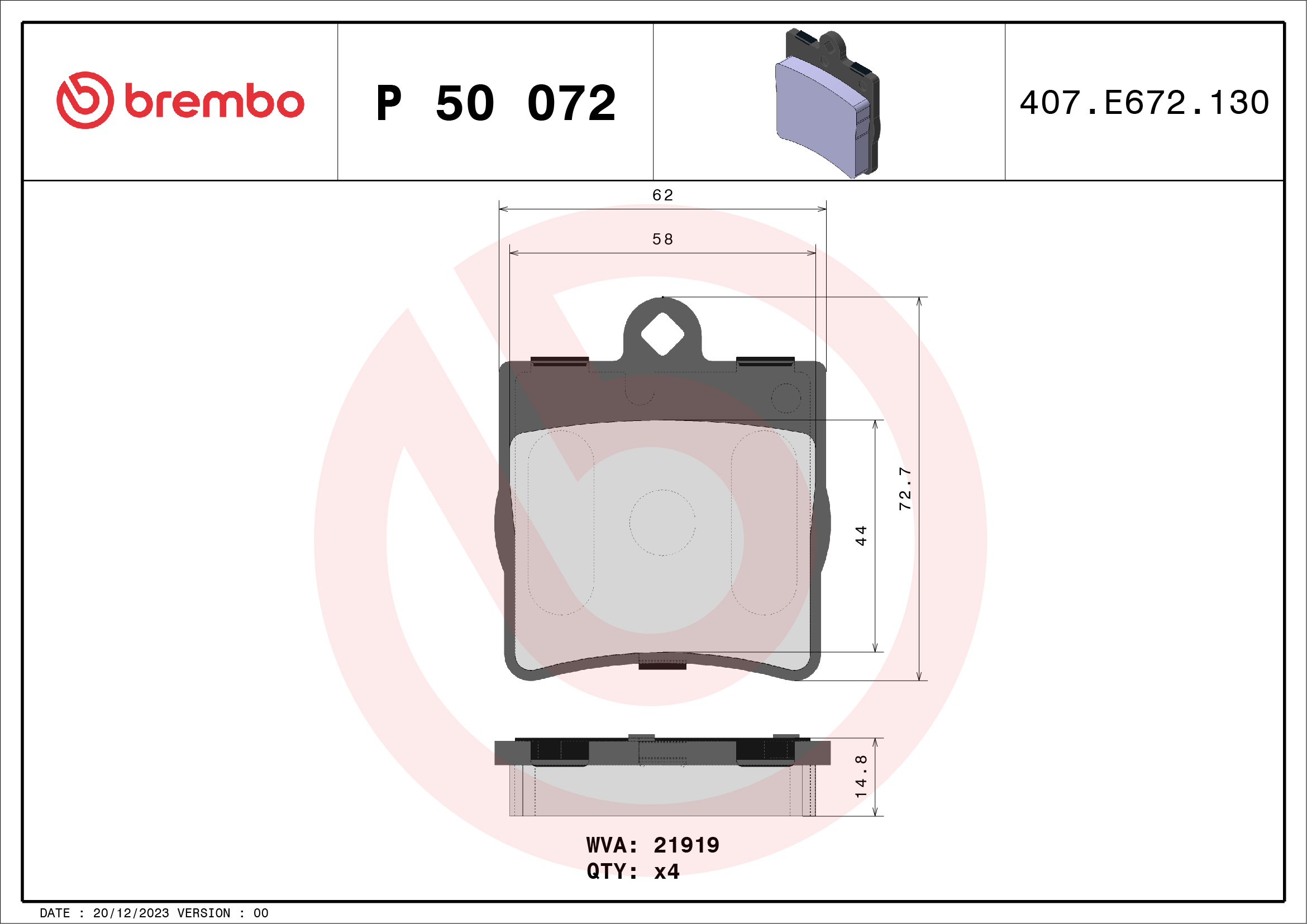 Brake Pad Set, disc brake (Rear axle)  Art. P50072