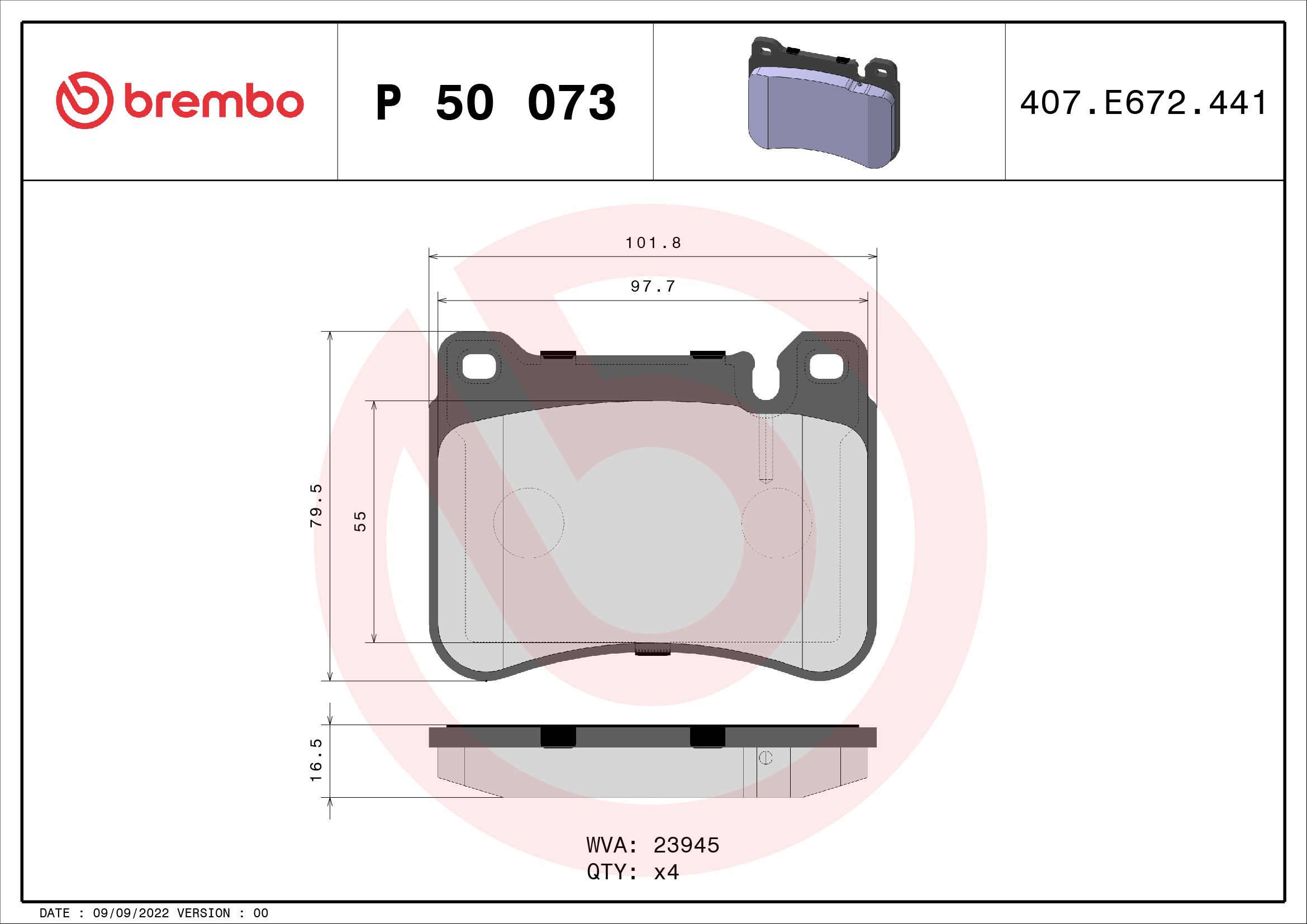 Brake Pad Set, disc brake (Front axle)  Art. P50073X