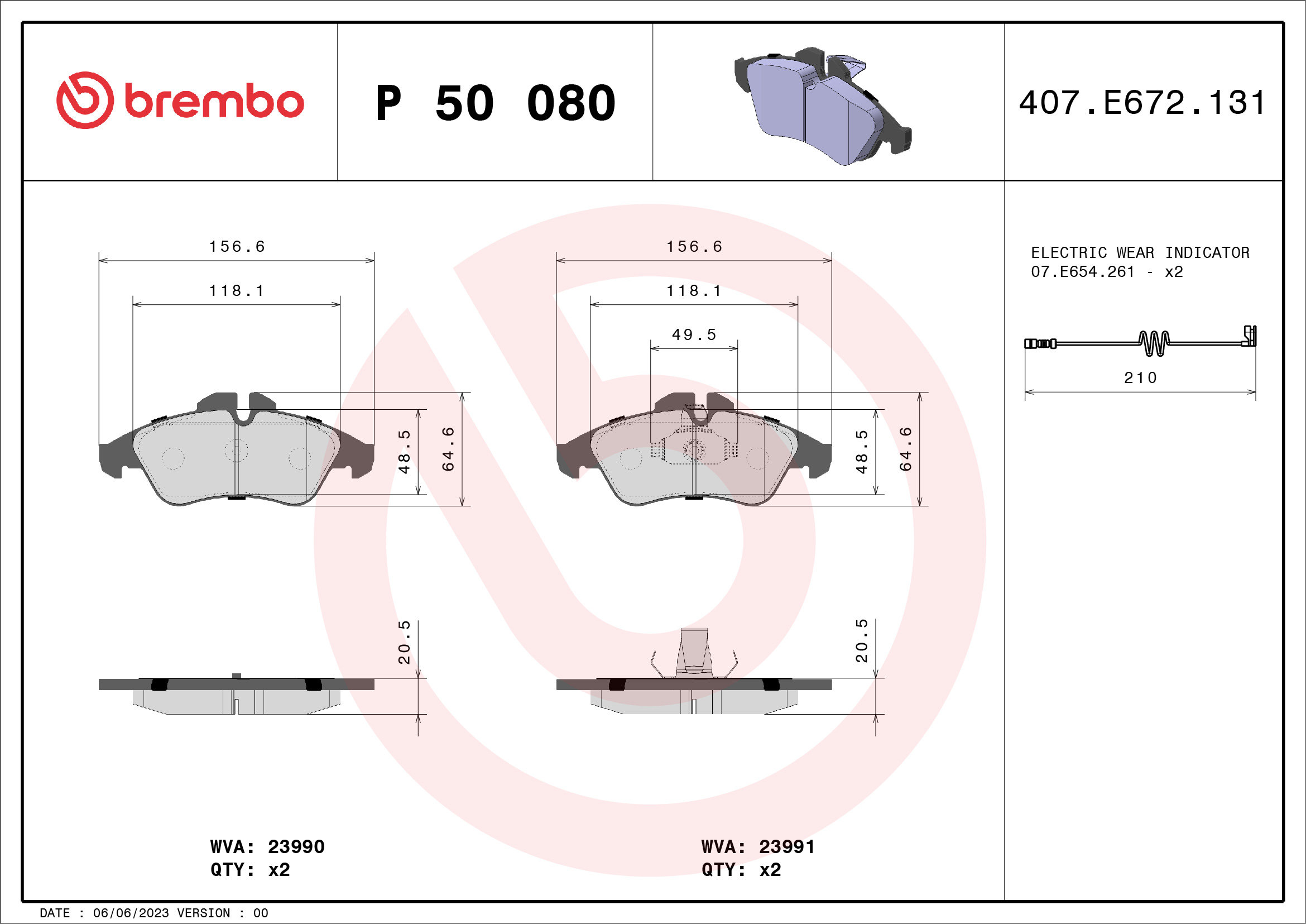 Brake Pad Set, disc brake (Front axle)  Art. P50080