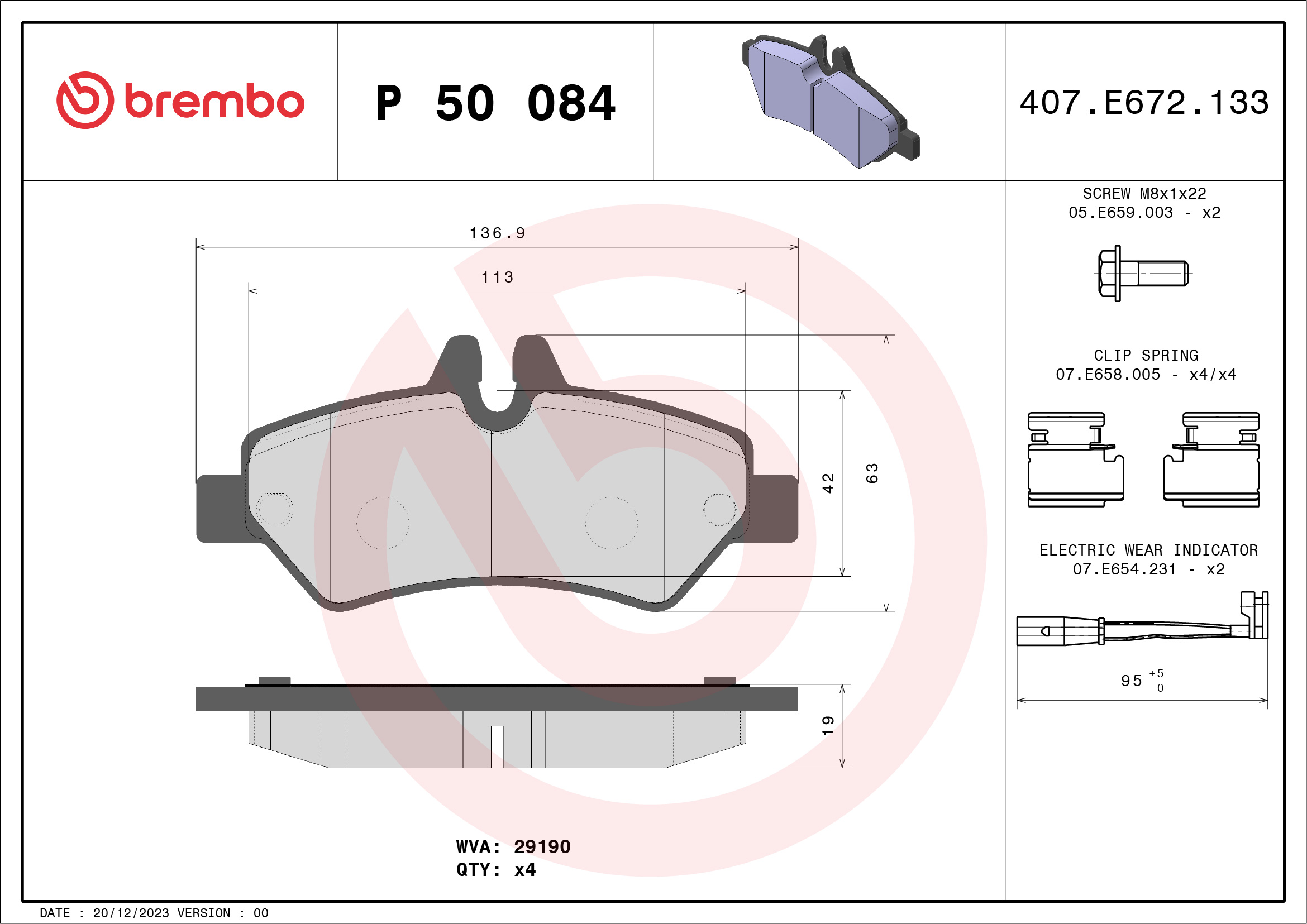 Brake Pad Set, disc brake (Rear axle)  Art. P50084