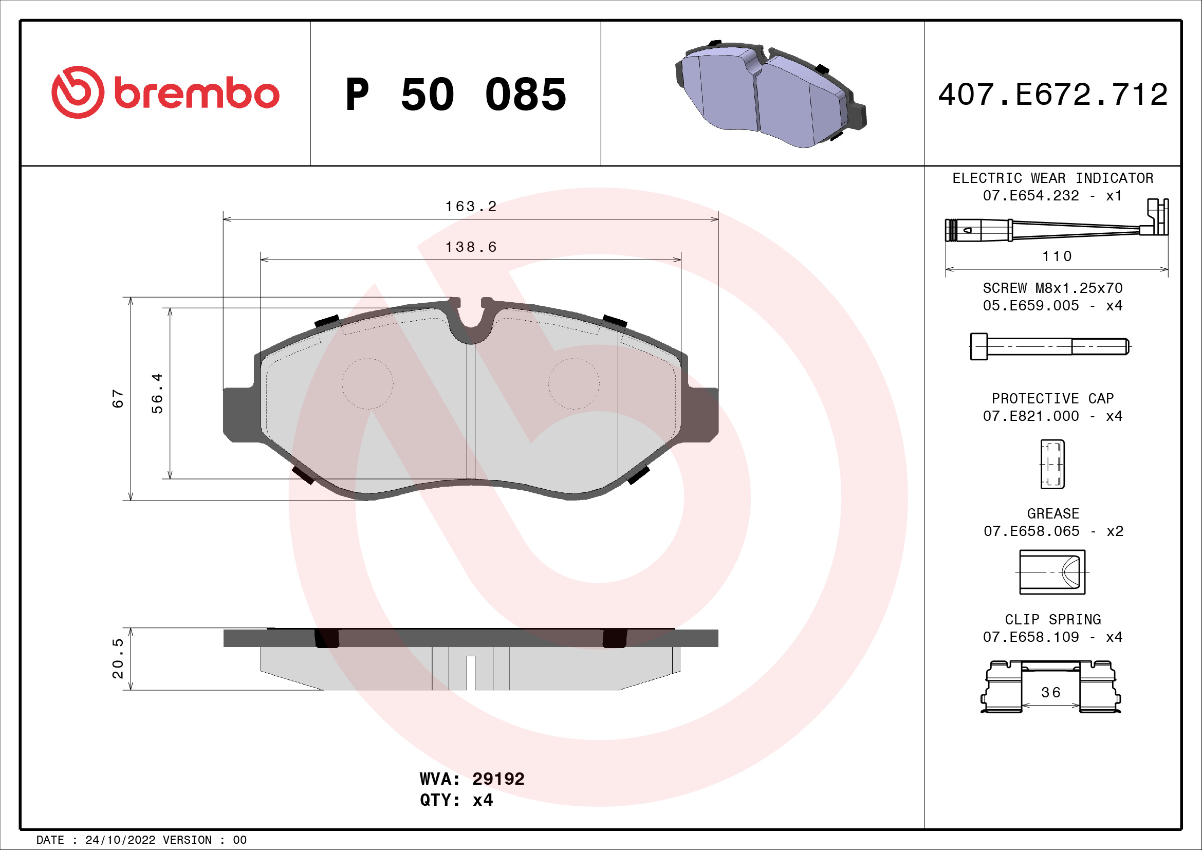 Brake Pad Set, disc brake (Front axle)  Art. P50085