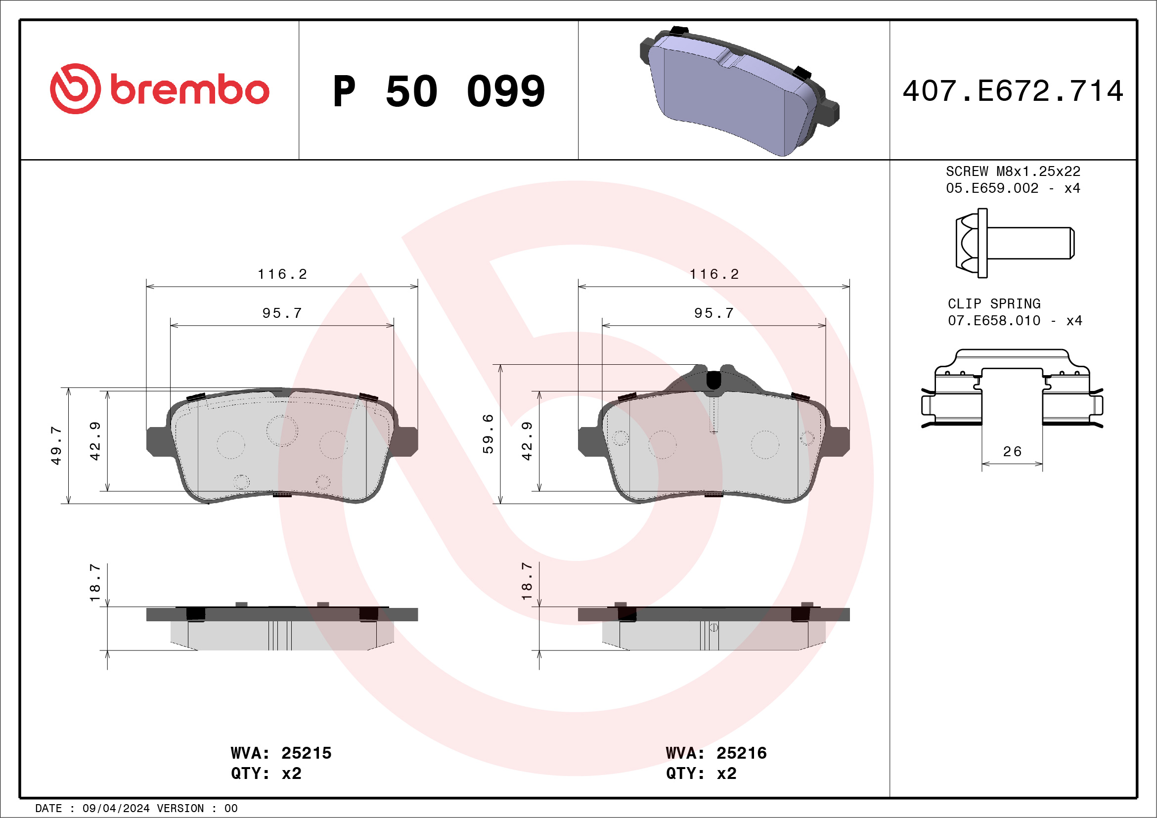 Brake Pad Set, disc brake (Rear axle)  Art. P50099