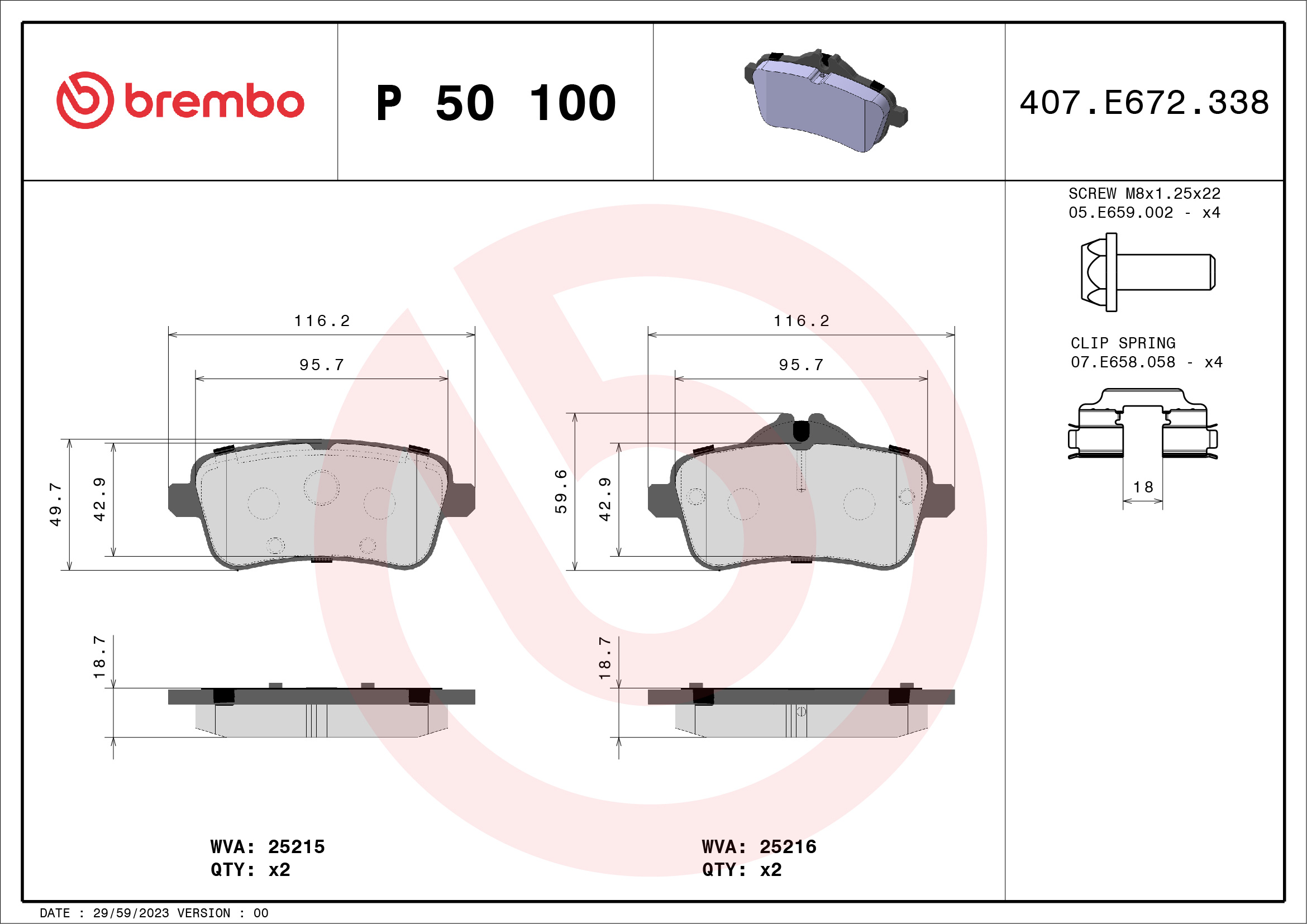 Brake Pad Set, disc brake (Rear axle)  Art. P50100