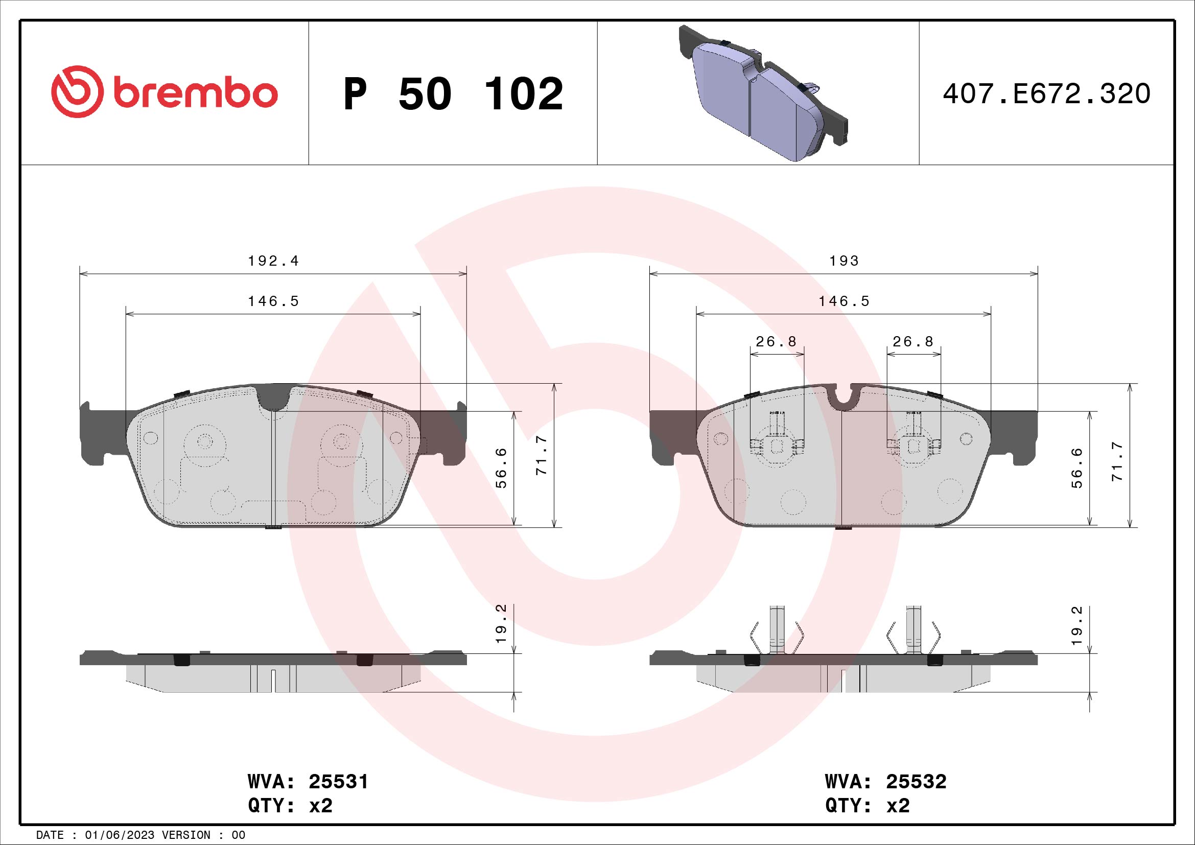 Brake Pad Set, disc brake (Front axle)  Art. P50102