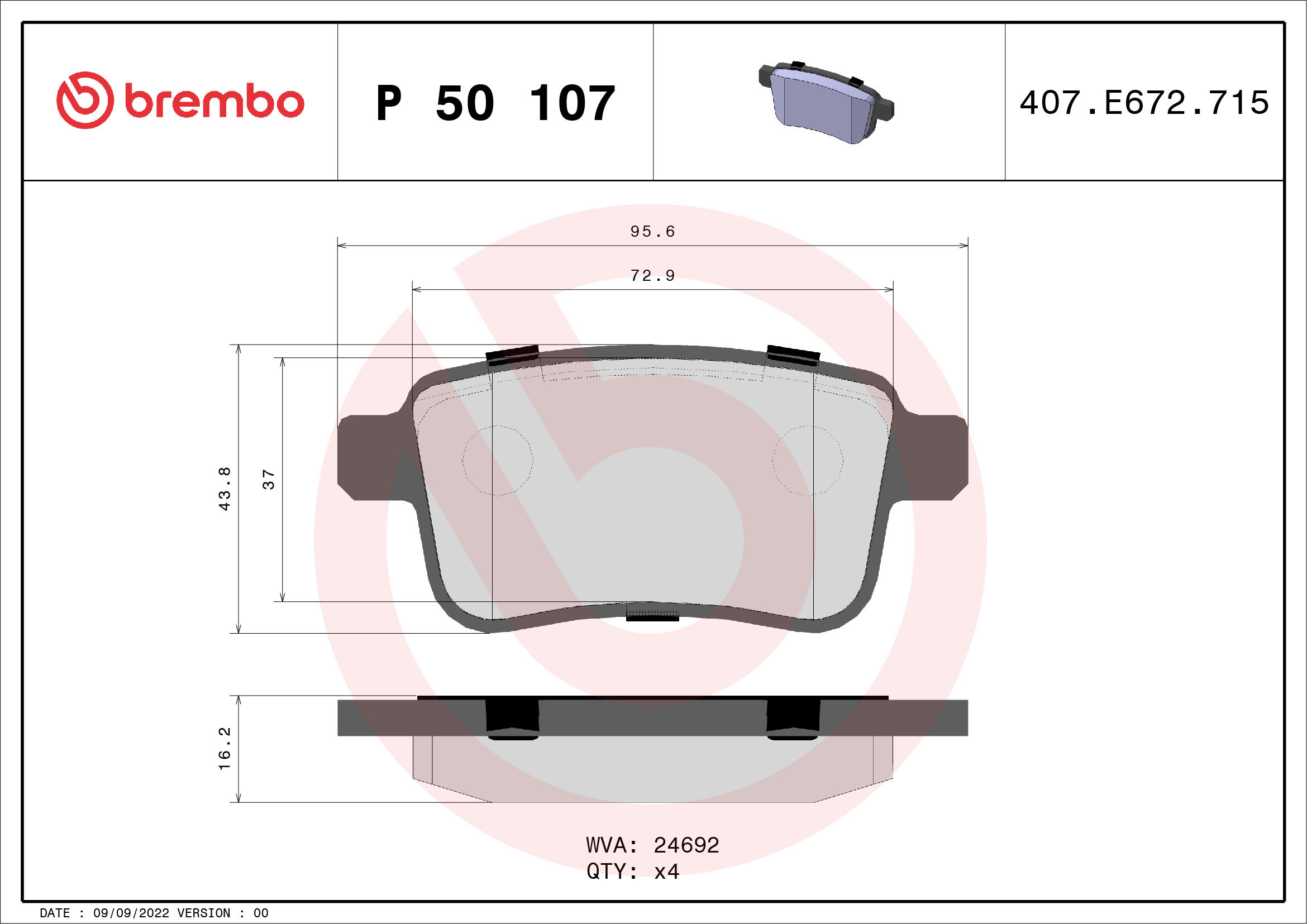 Brake Pad Set, disc brake (Rear axle)  Art. P50107