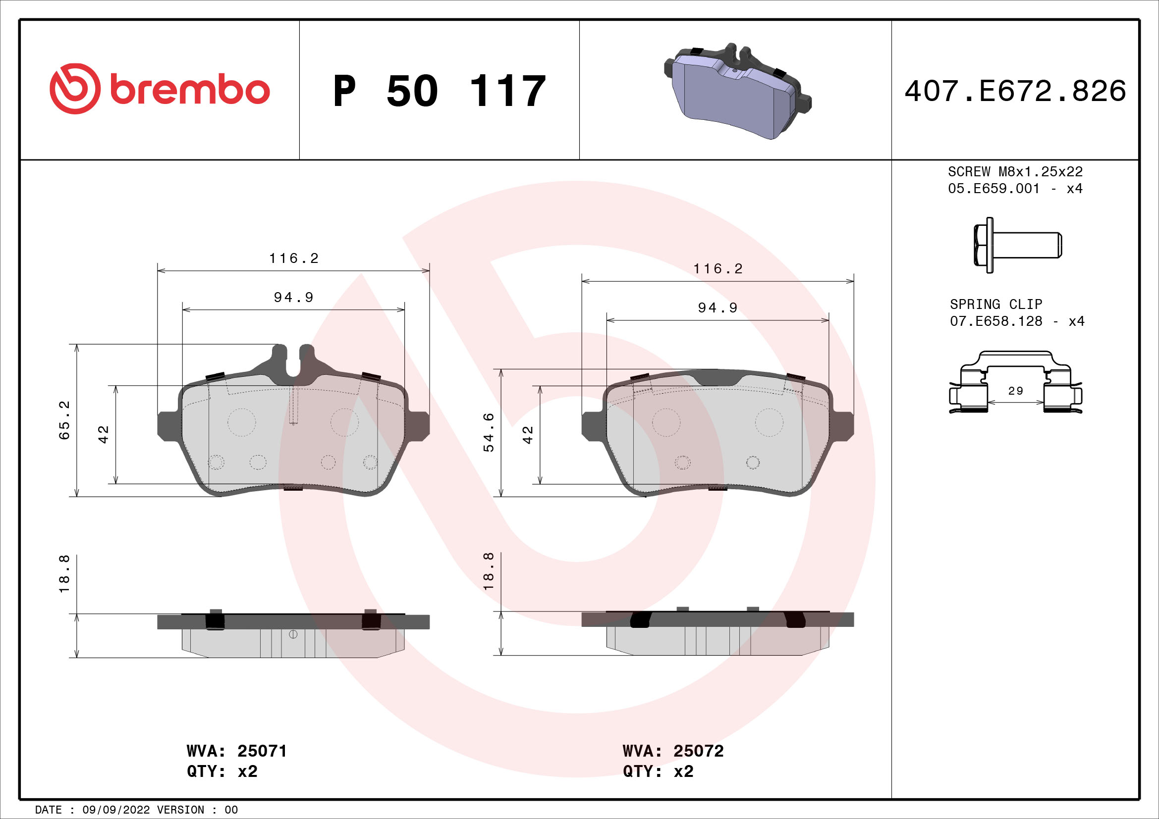 Brake Pad Set, disc brake (Rear axle)  Art. P50117