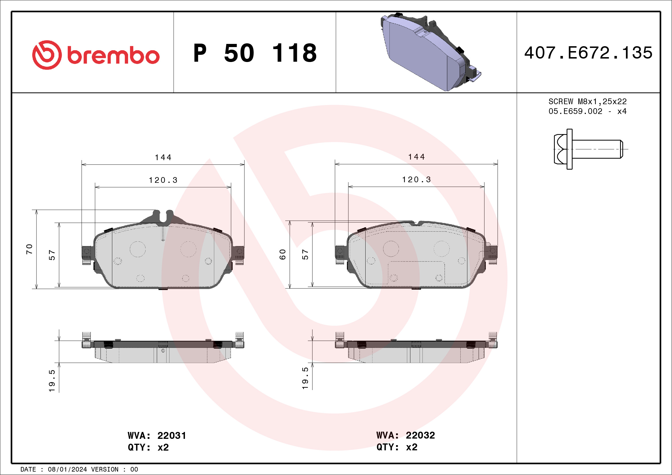 Brake Pad Set, disc brake (Front axle)  Art. P50118