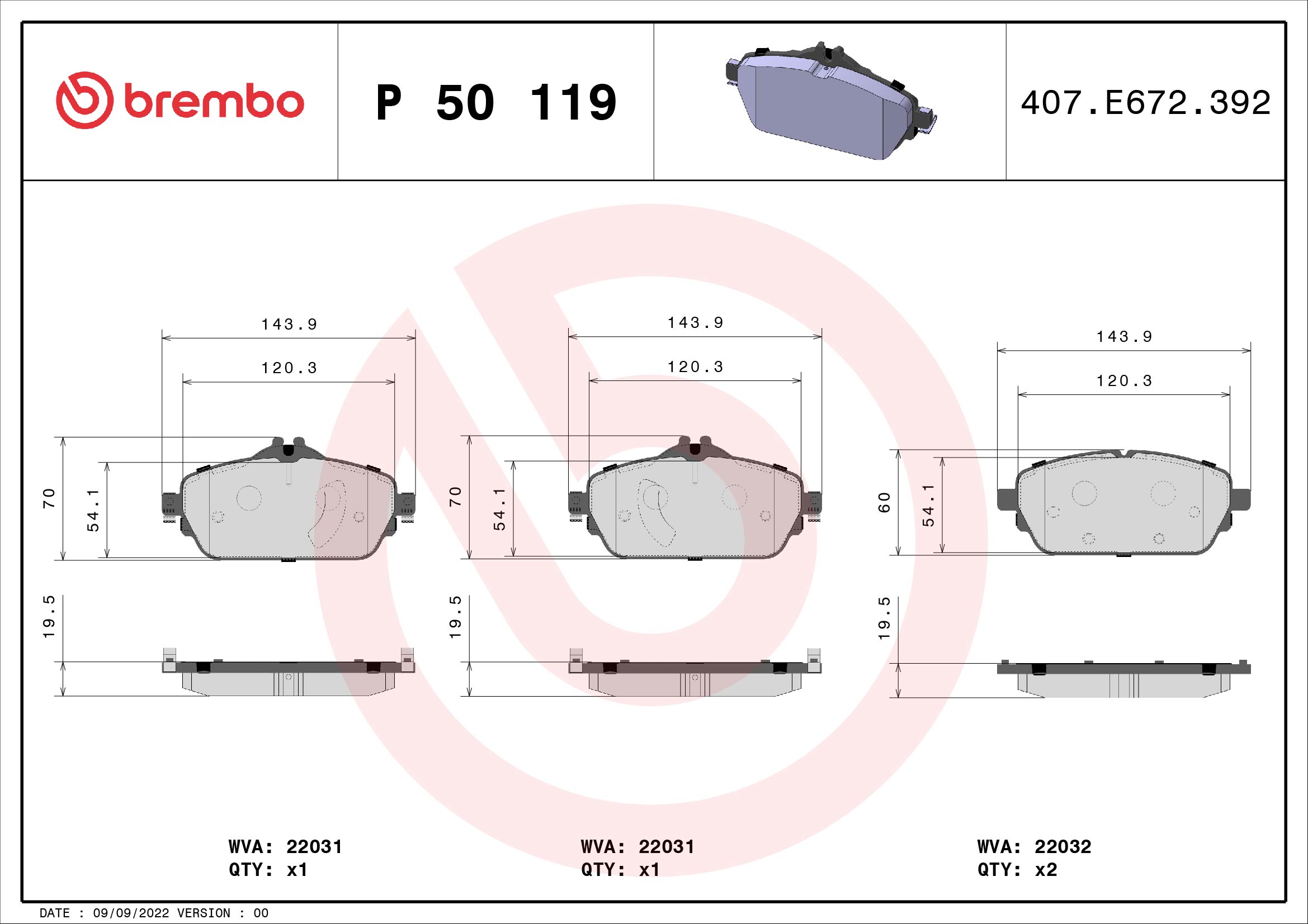 Brake Pad Set, disc brake (Front axle)  Art. P50119