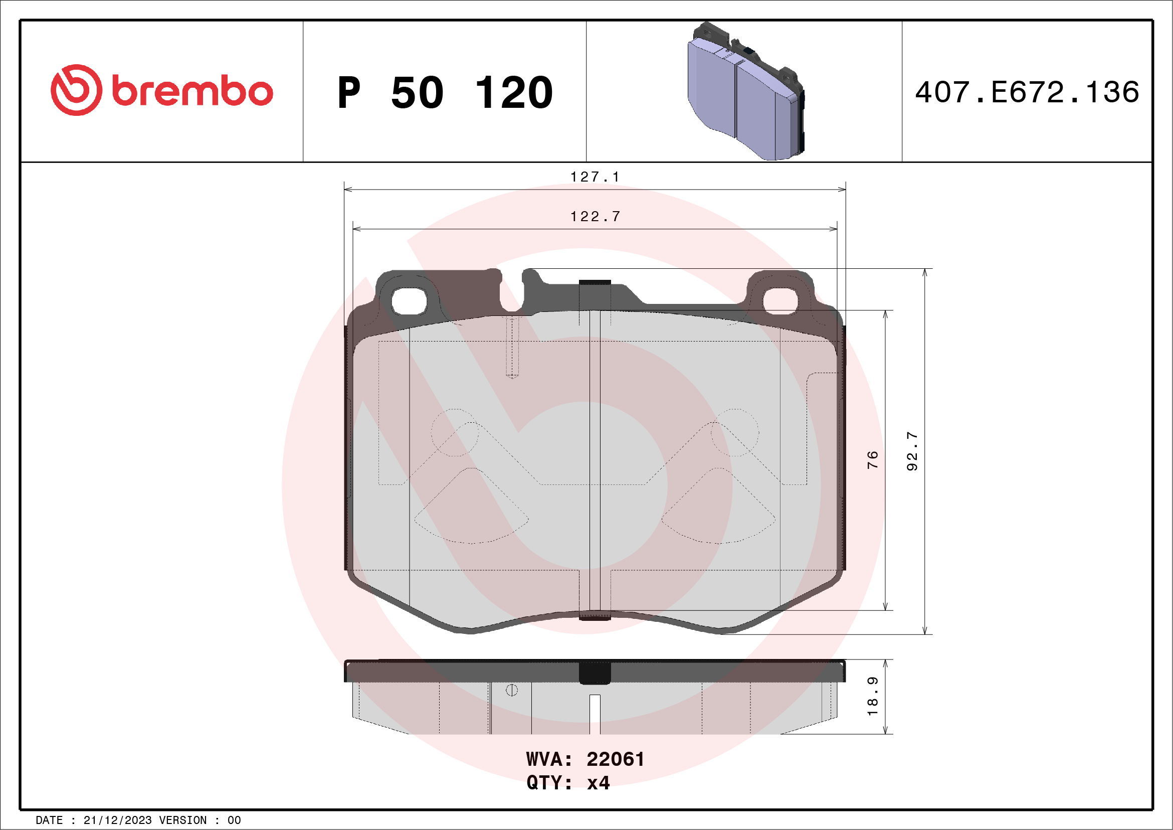 Brake Pad Set, disc brake (Front axle)  Art. P50120