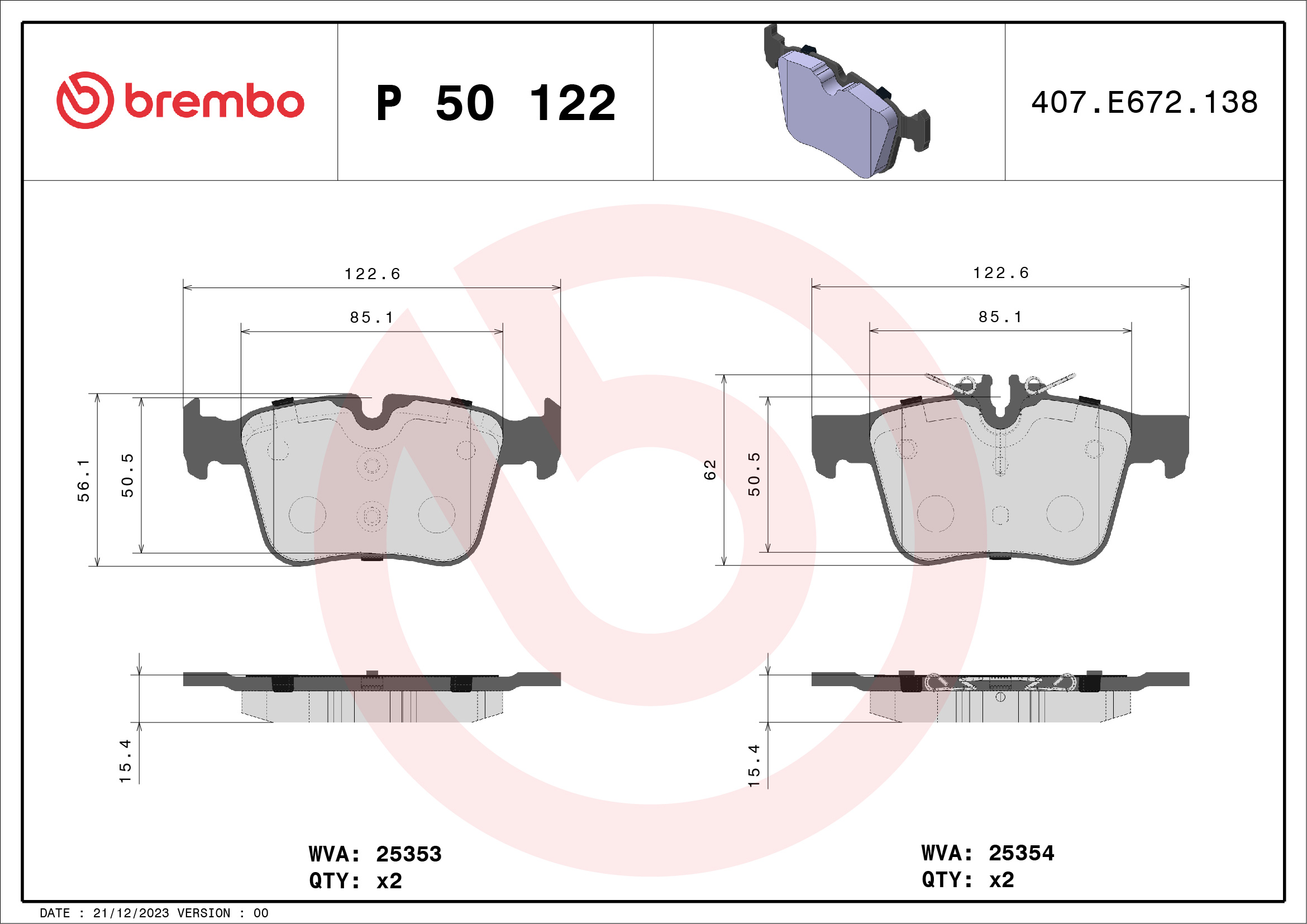 Brake Pad Set, disc brake (Rear axle)  Art. P50122