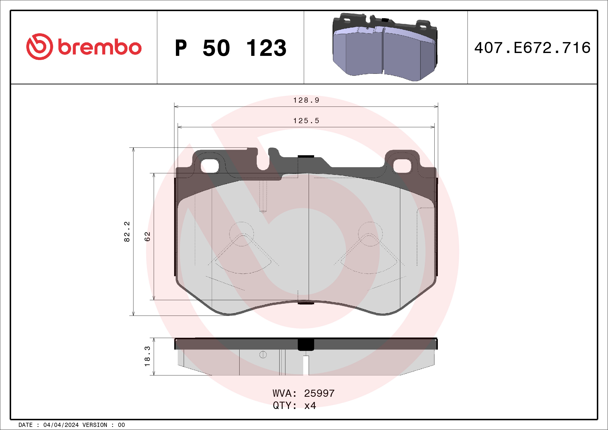 Brake Pad Set, disc brake (Front axle)  Art. P50123