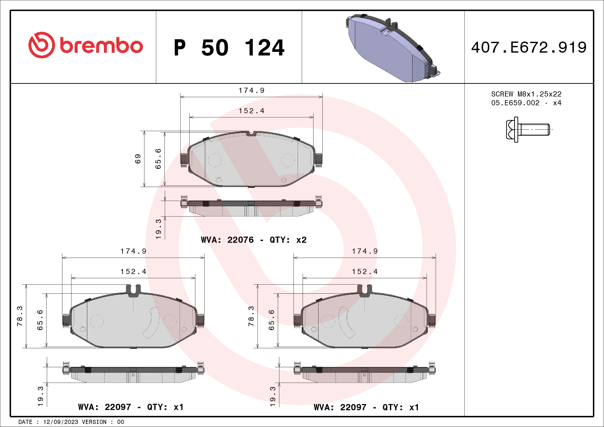 Brake Pad Set, disc brake (Front axle)  Art. P50124