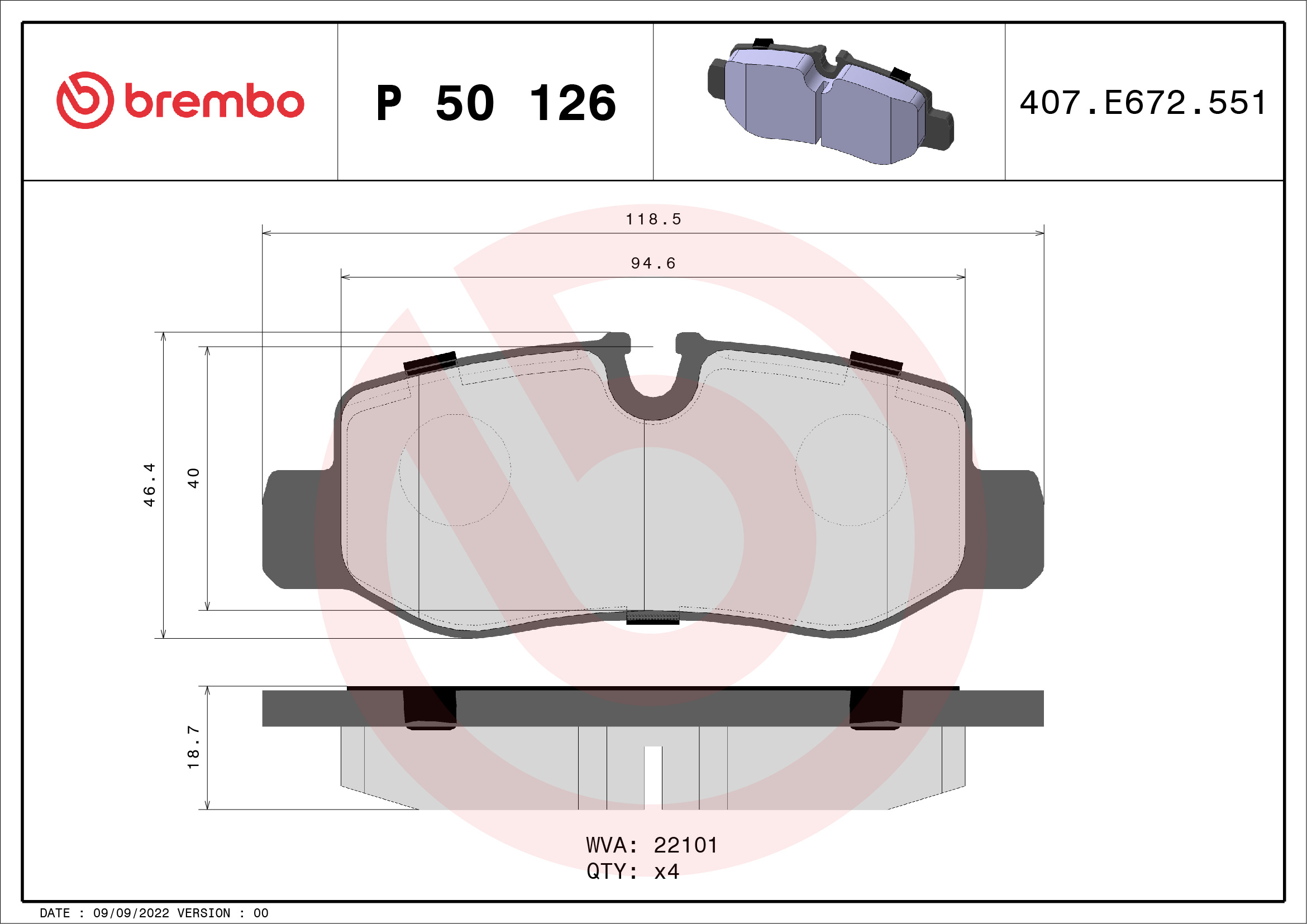 Brake Pad Set, disc brake (Rear axle)  Art. P50126