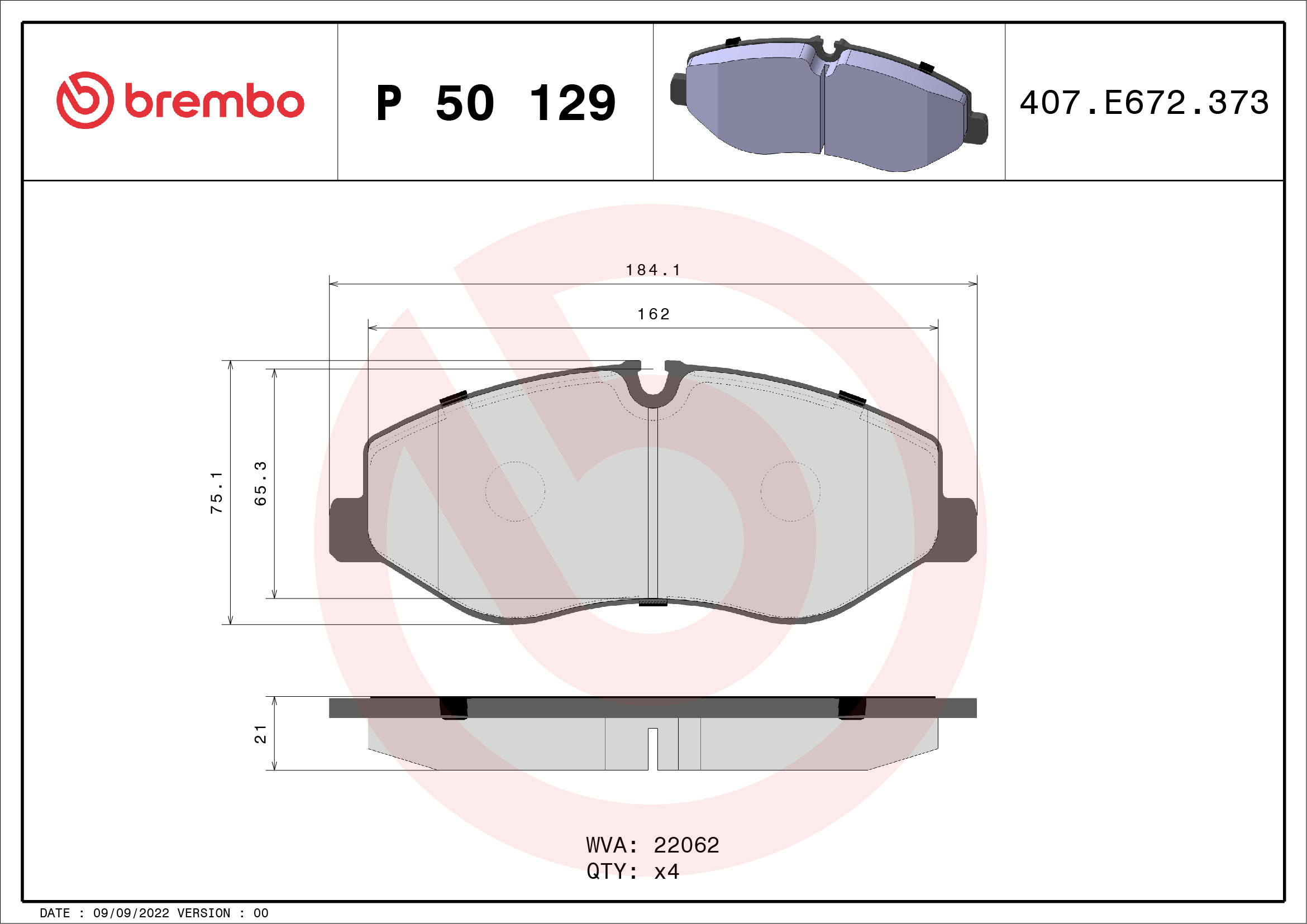 Brake Pad Set, disc brake (Front axle)  Art. P50129