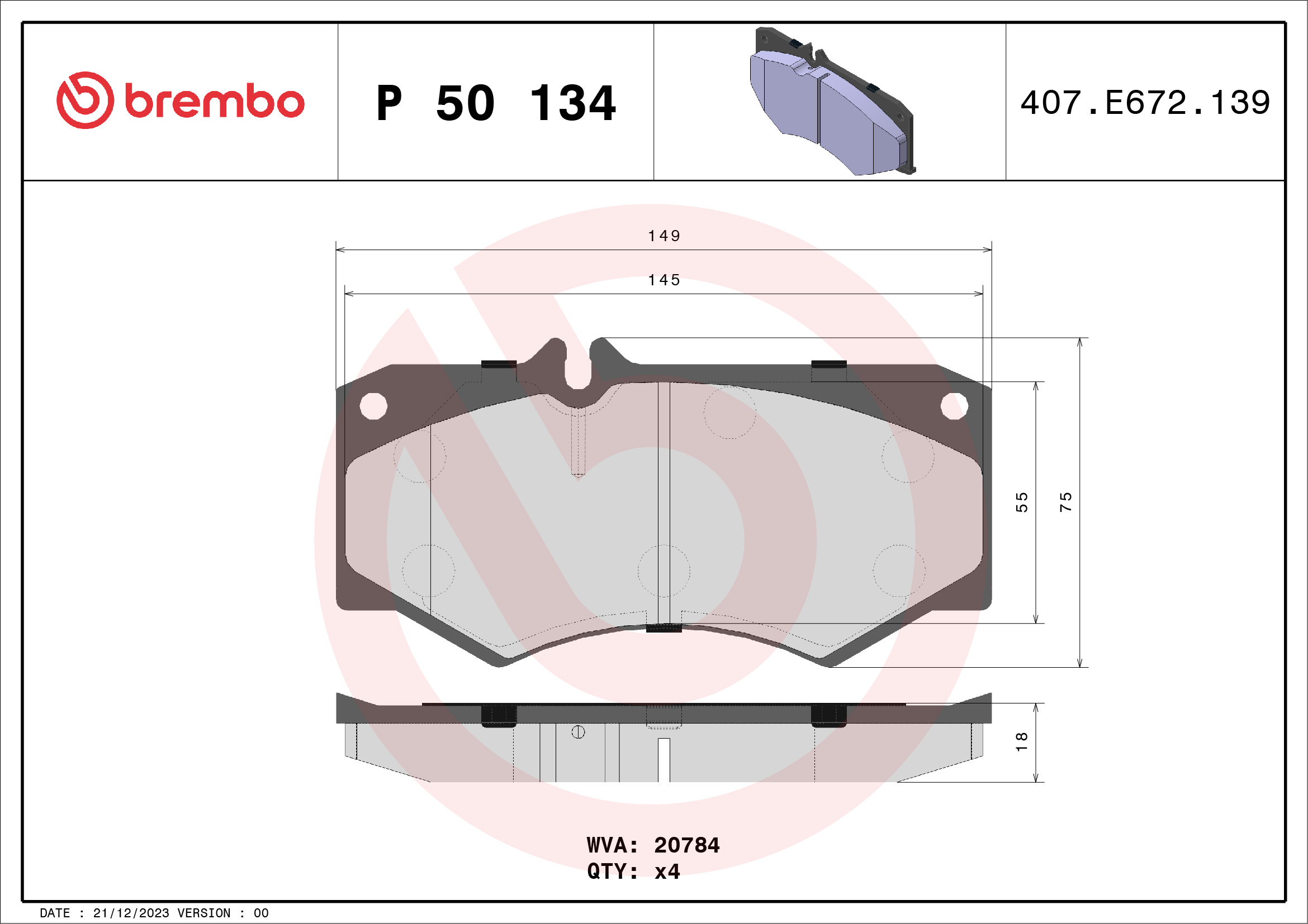 Brake Pad Set, disc brake (Front axle)  Art. P50134