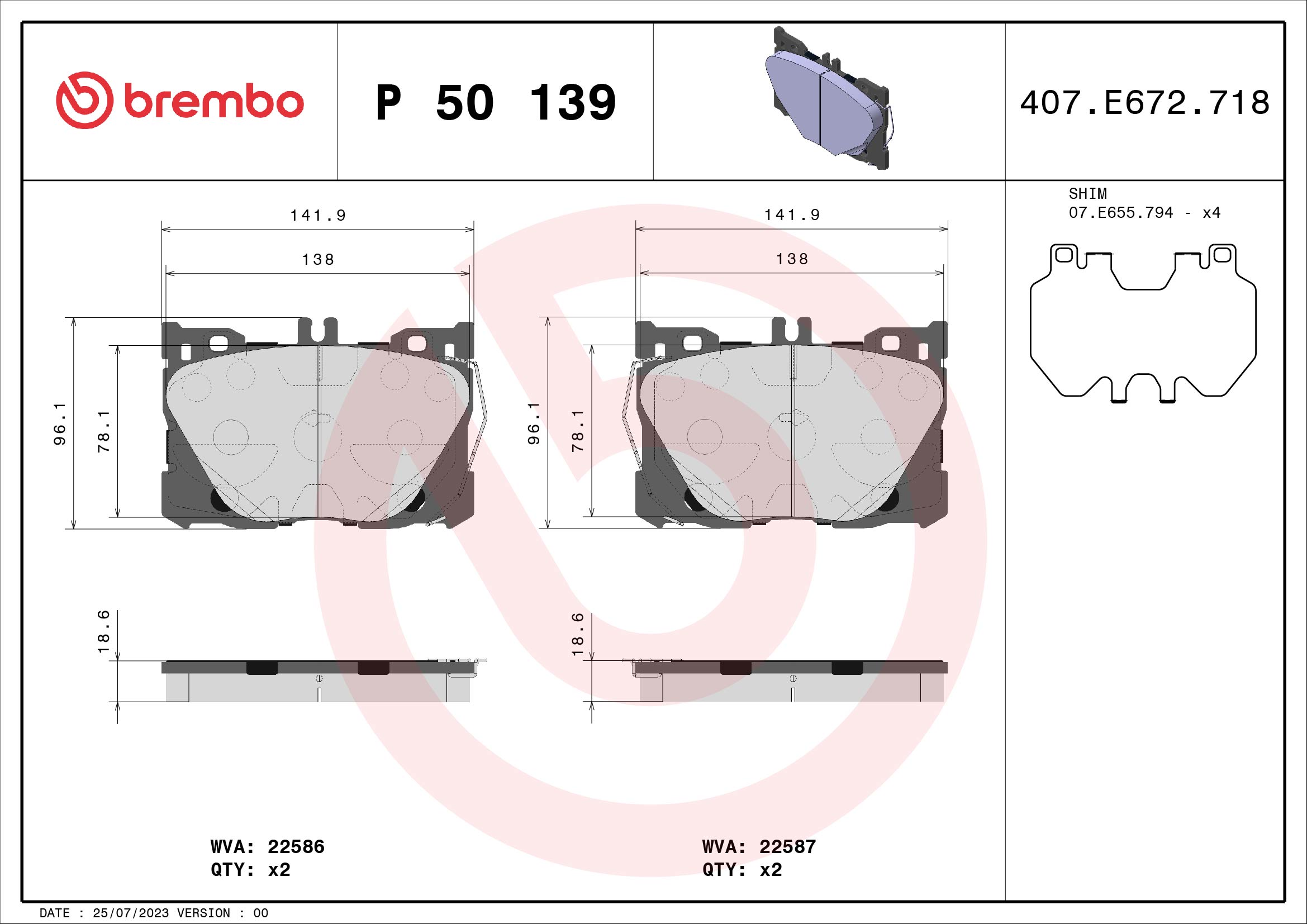 Brake Pad Set, disc brake (Front axle)  Art. P50139