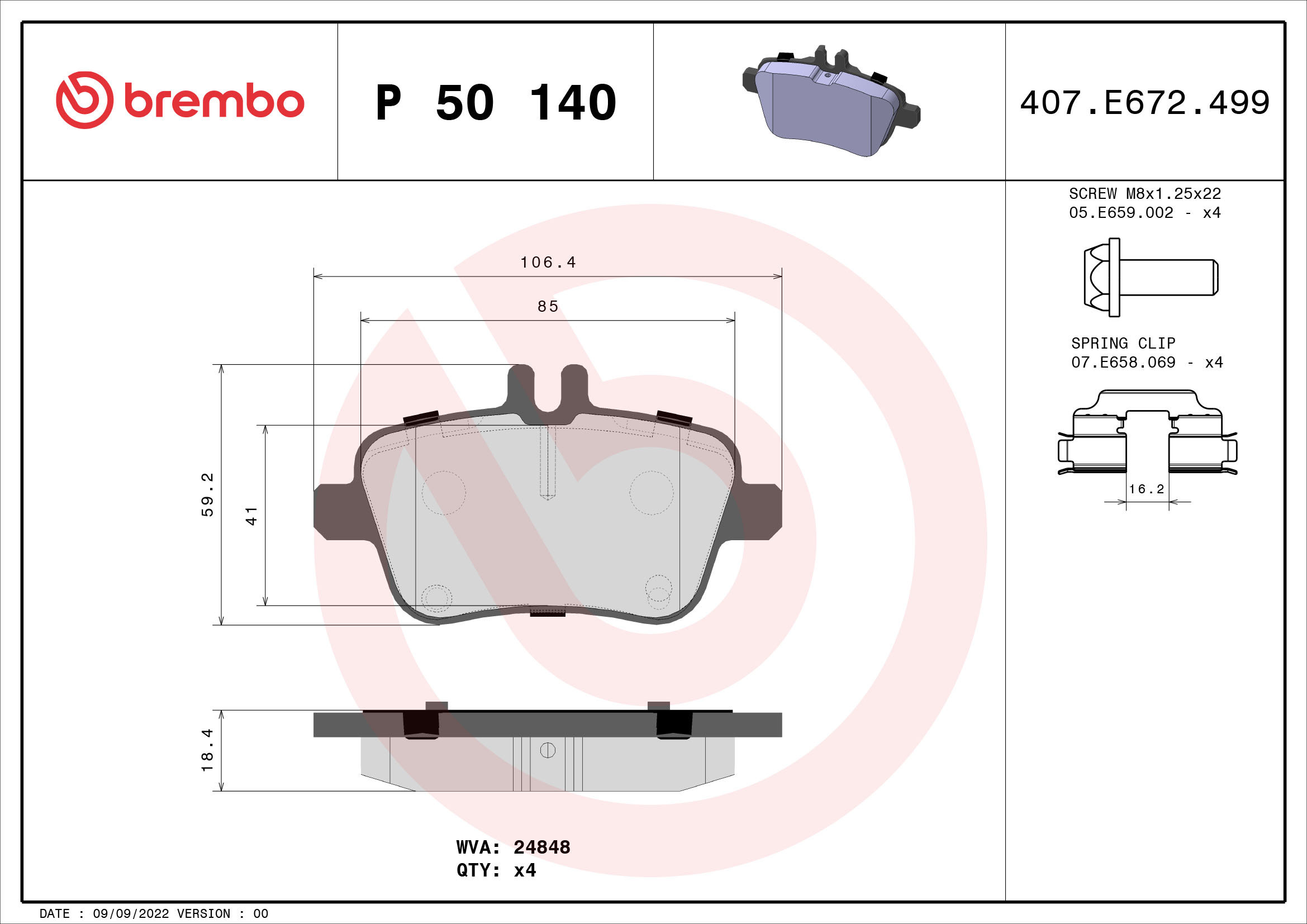 Brake Pad Set, disc brake (Rear axle)  Art. P50140