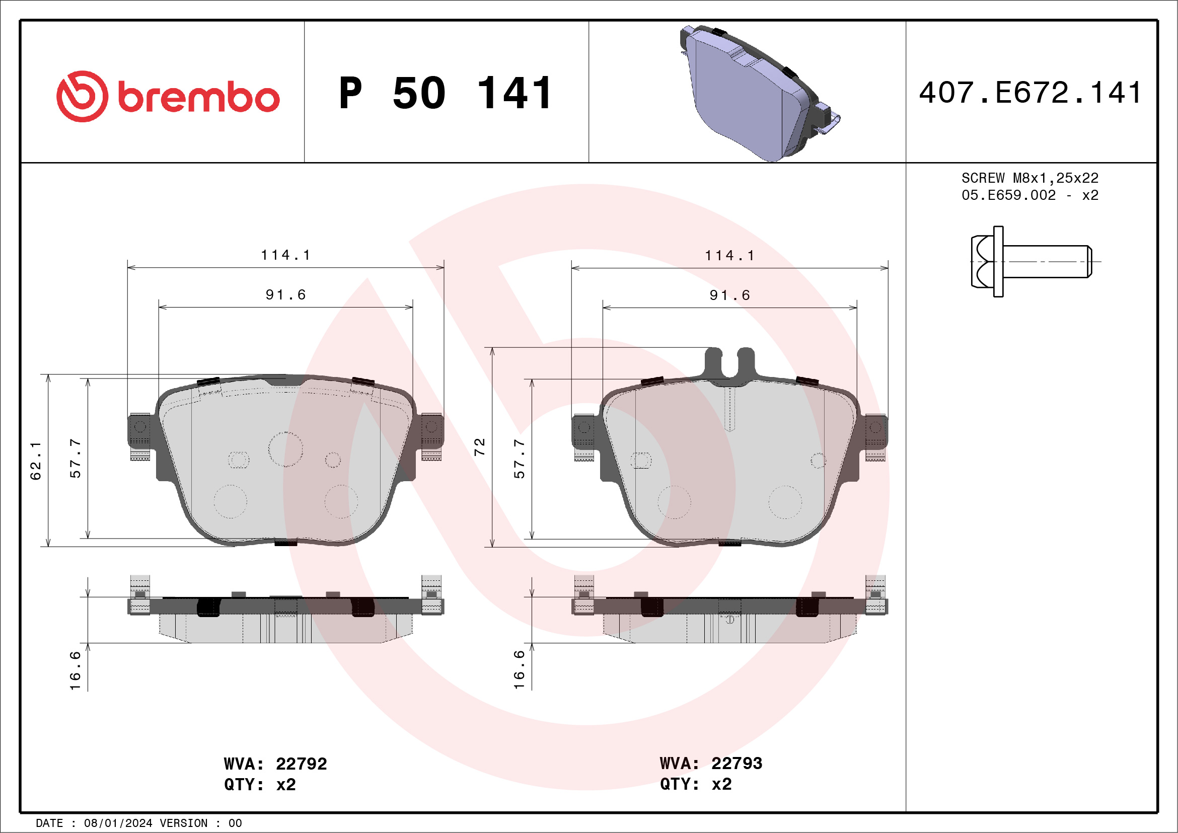 Brake Pad Set, disc brake (Rear axle)  Art. P50141