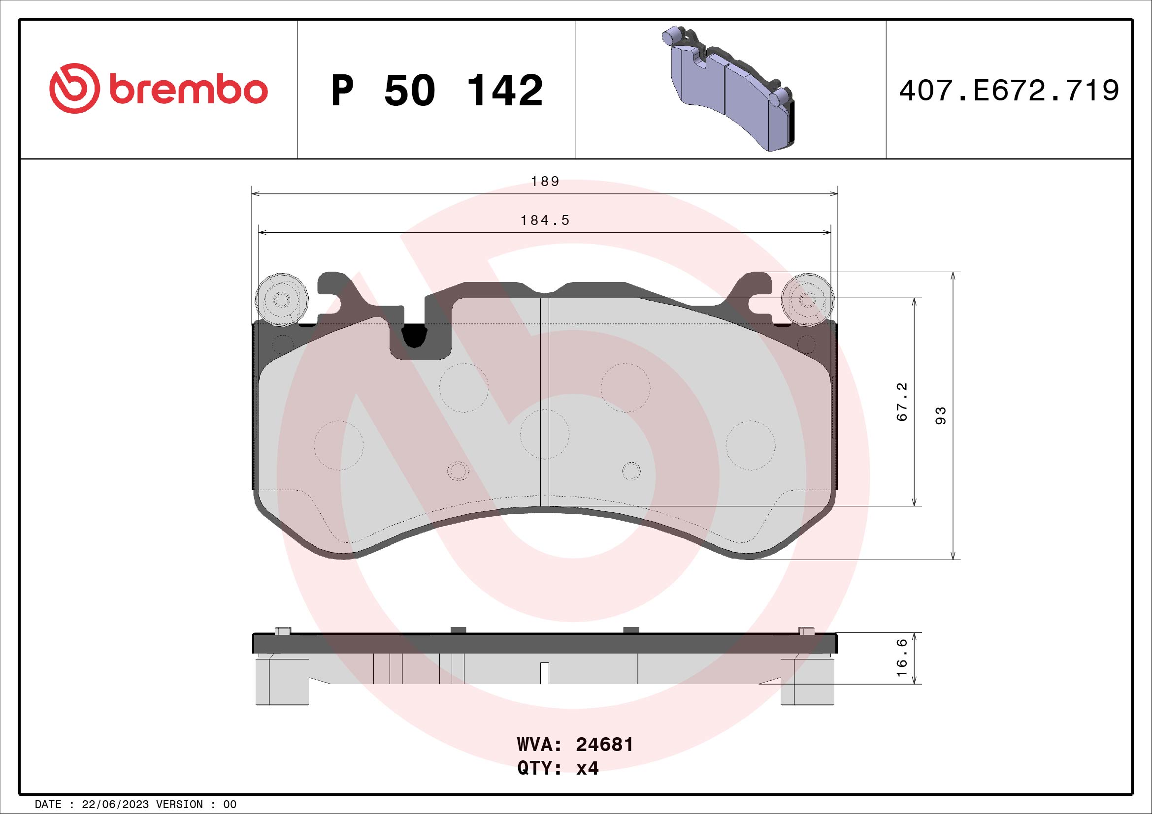 Brake Pad Set, disc brake (Front axle)  Art. P50142