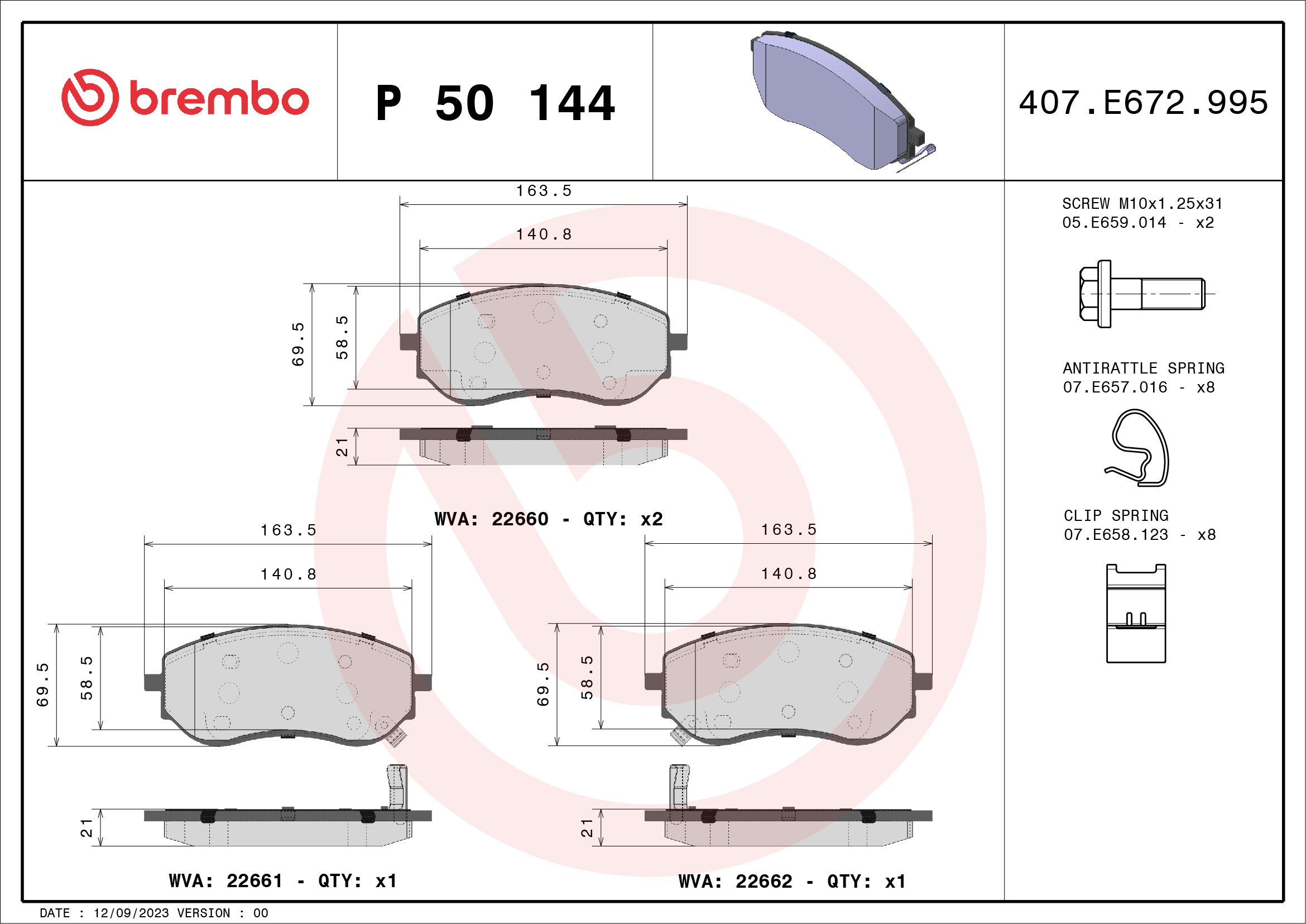 Brake Pad Set, disc brake (Front axle)  Art. P50144