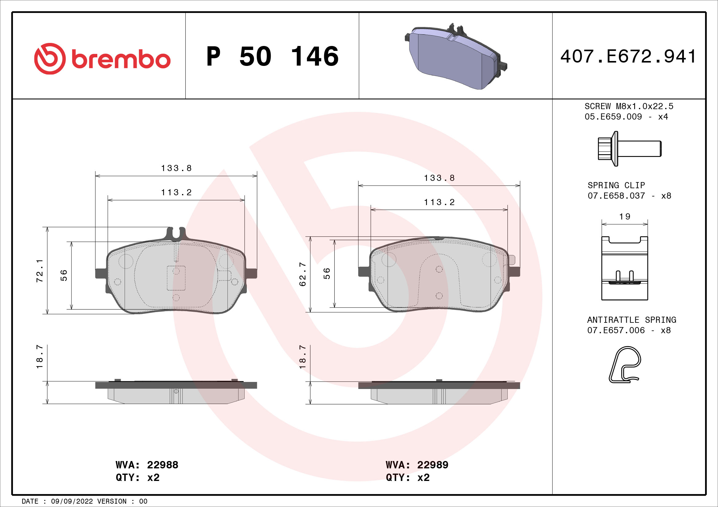 Brake Pad Set, disc brake (Front axle)  Art. P50146