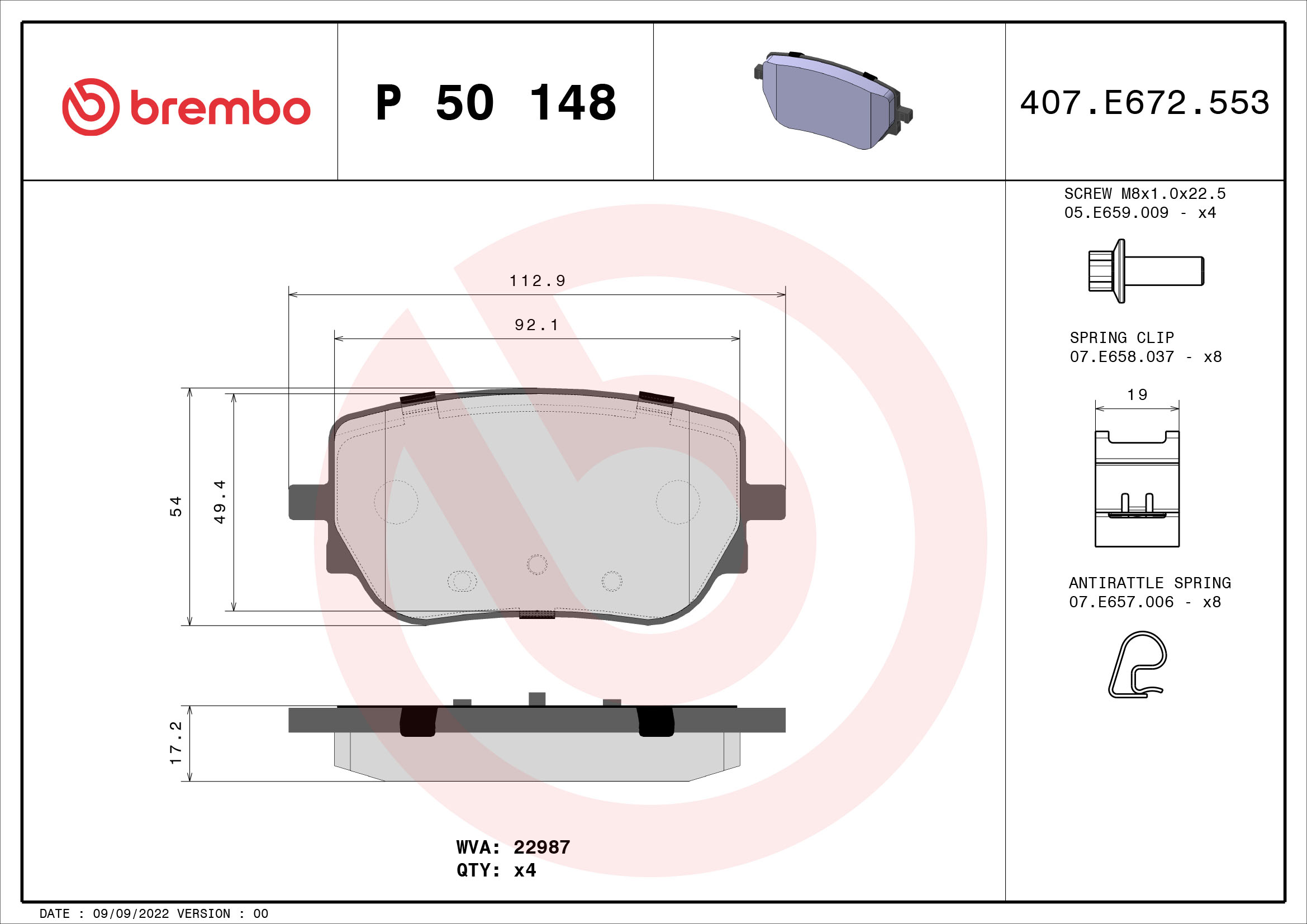 Brake Pad Set, disc brake (Rear axle)  Art. P50148