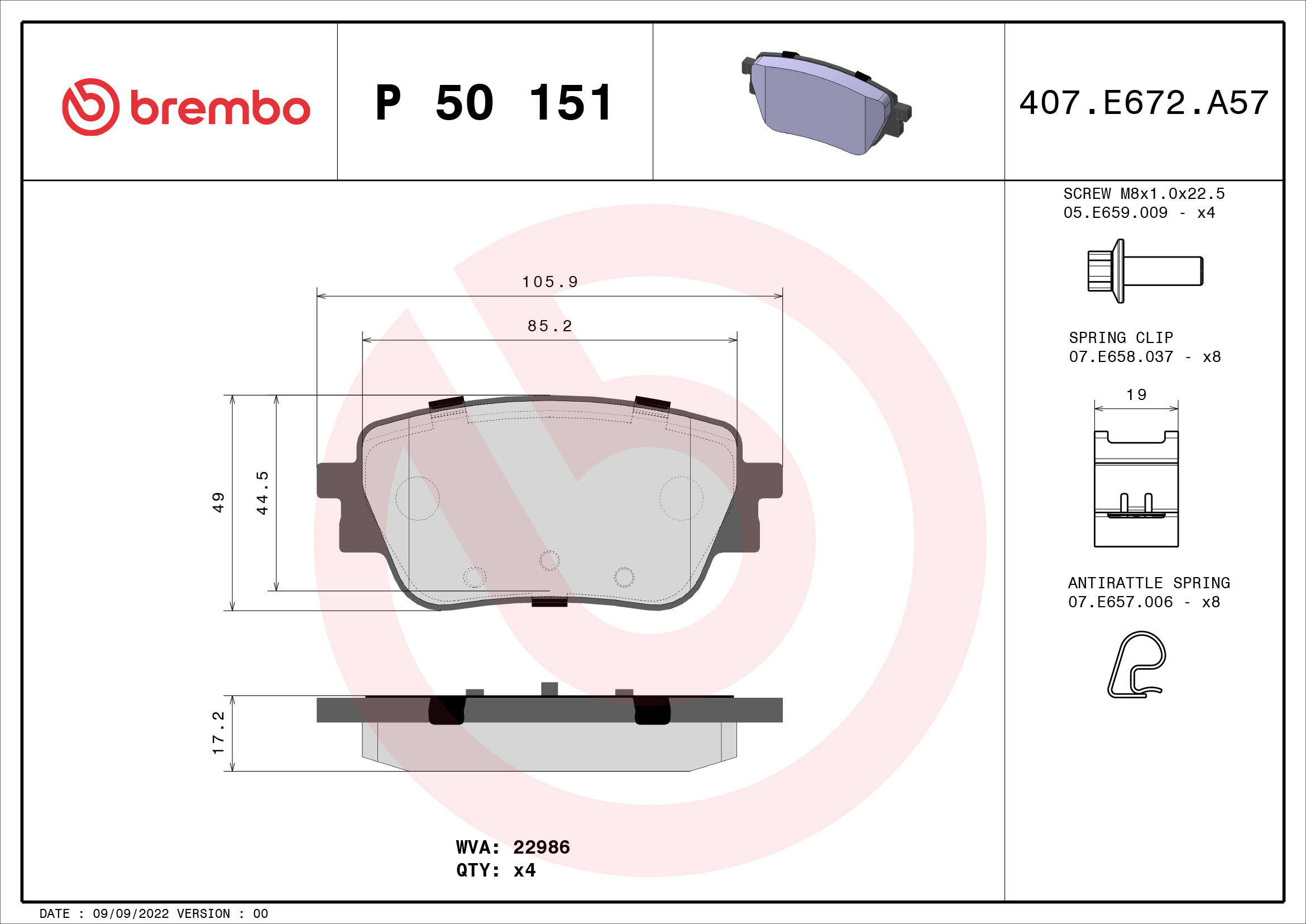 Brake Pad Set, disc brake (Rear axle)  Art. P50151