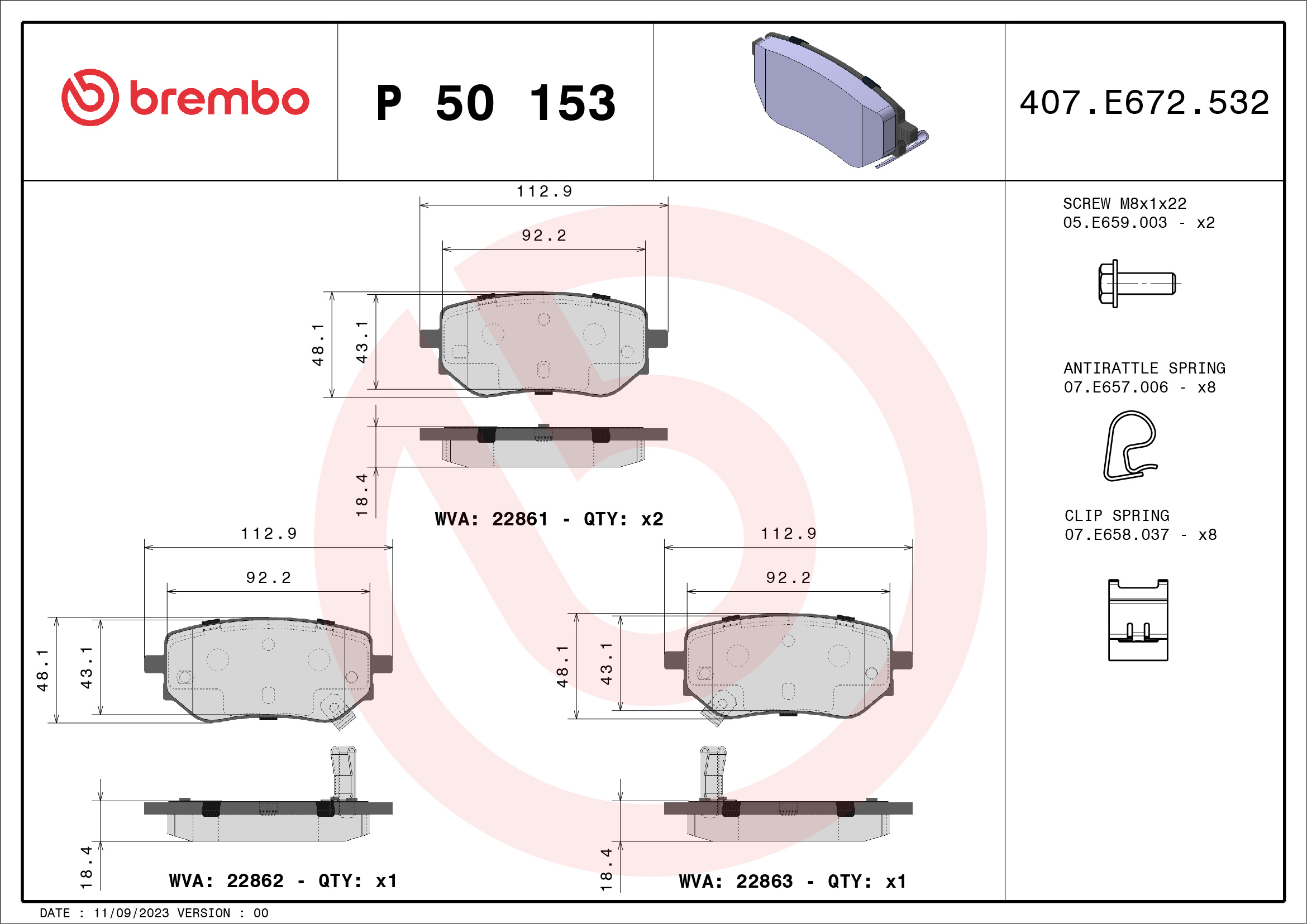 Brake Pad Set, disc brake (Rear axle)  Art. P50153