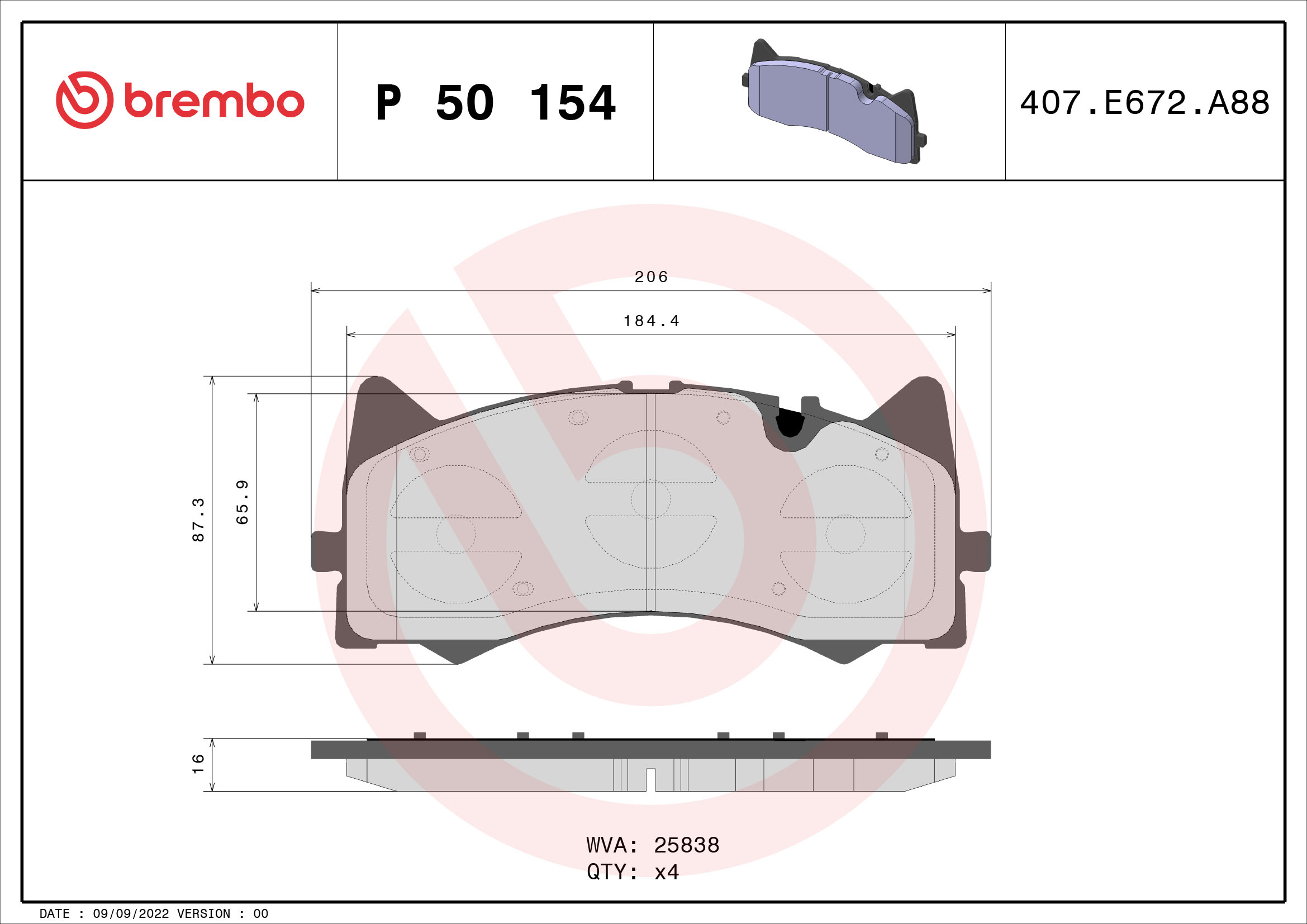 Brake Pad Set, disc brake (Front axle)  Art. P50154