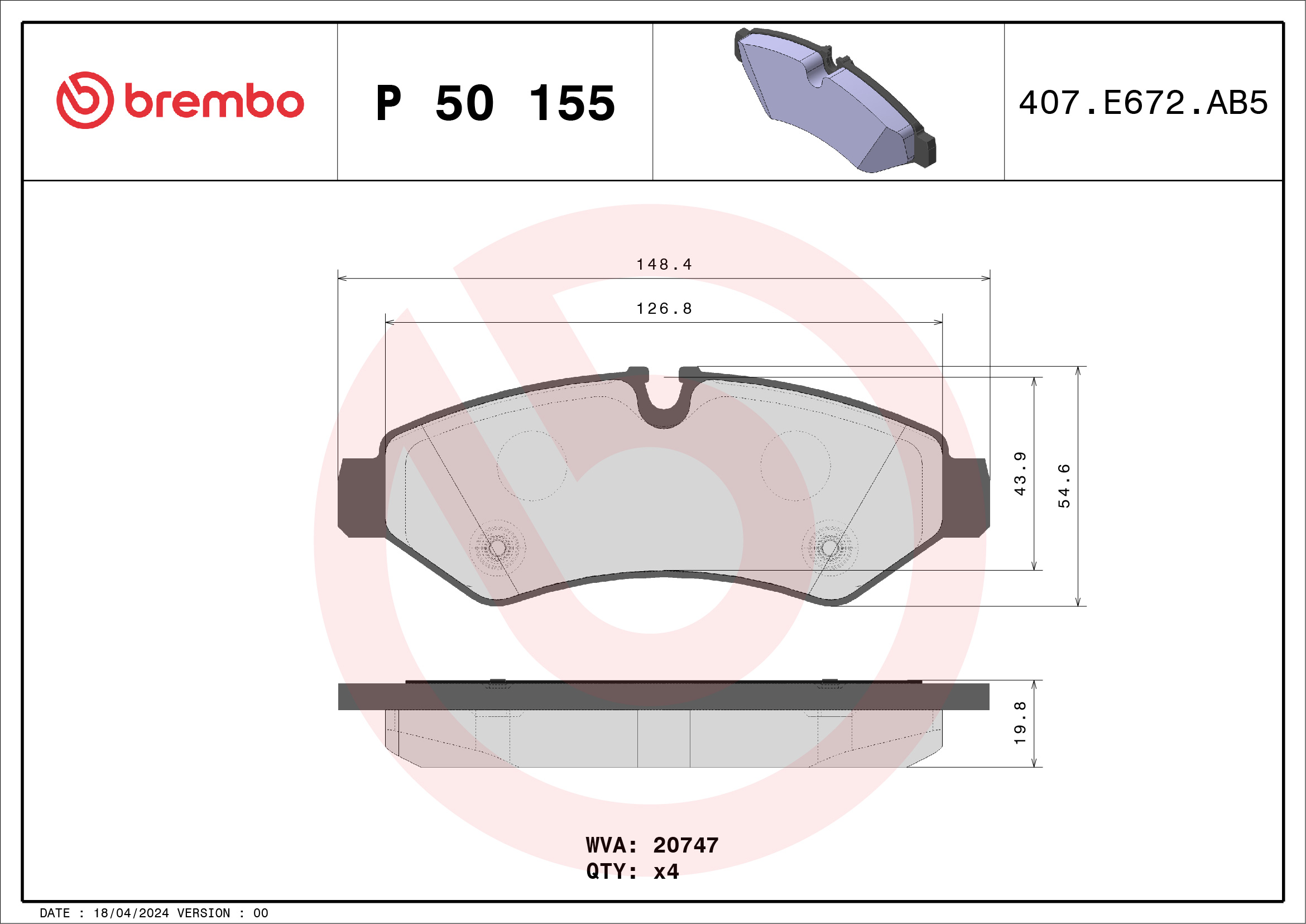 Brake Pad Set, disc brake (Double cloth)  Art. P50155