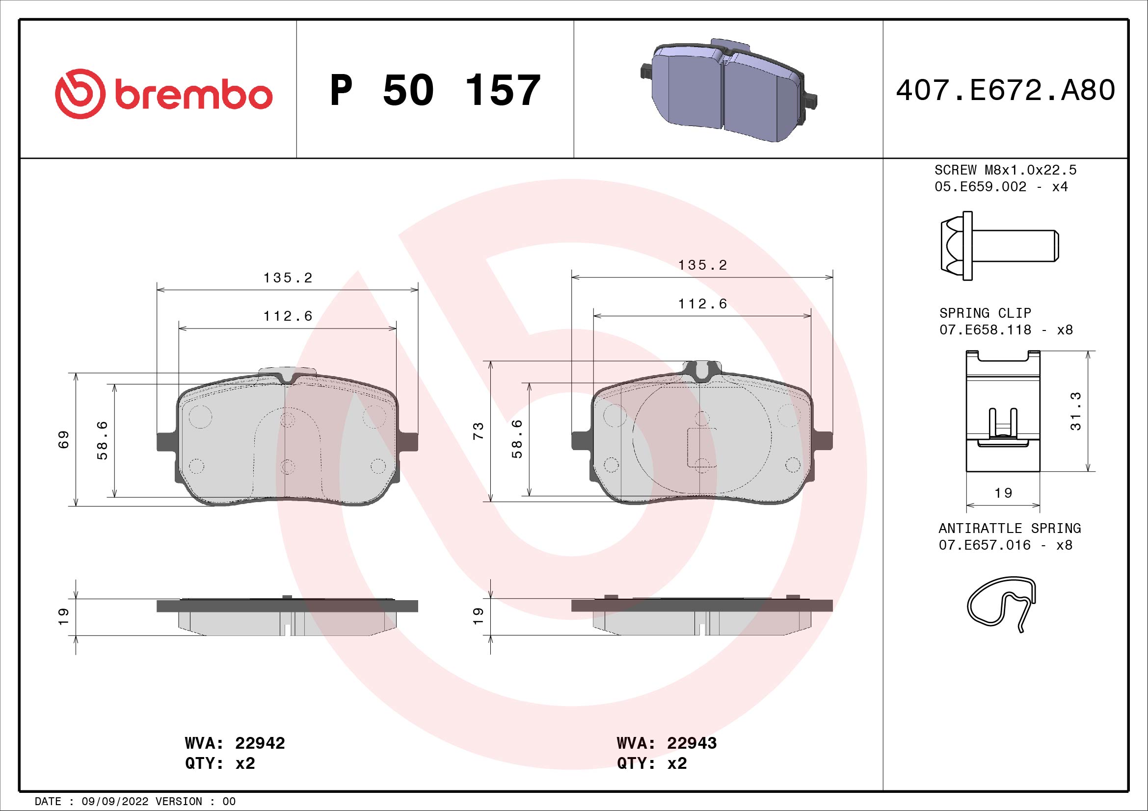 Brake Pad Set, disc brake (Rear axle, Front axle)  Art. P50157